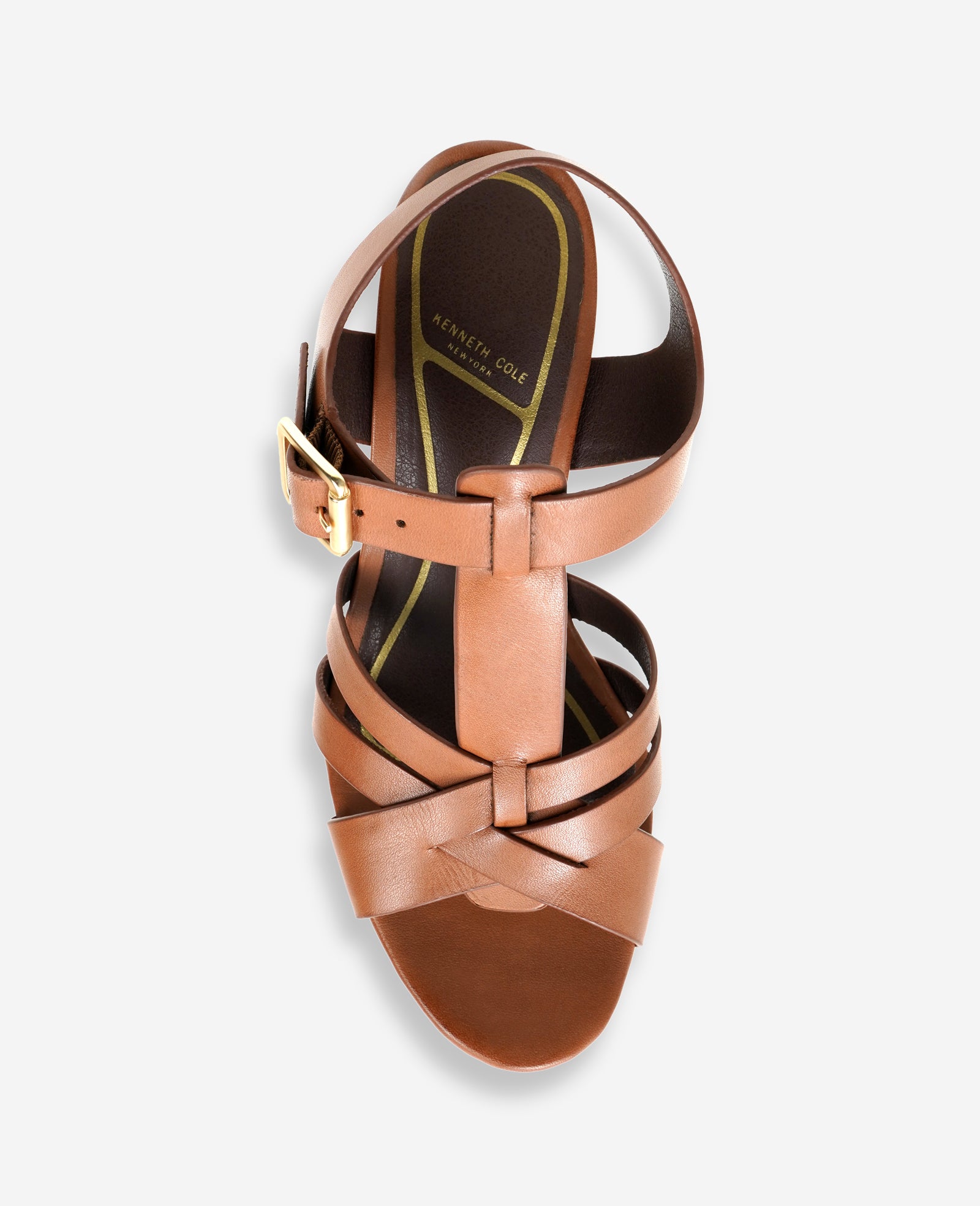 Kenneth Cole Reaction Shoes Lotus Woven Leather T-Strap Wood Platform Sandal sandalo marrone