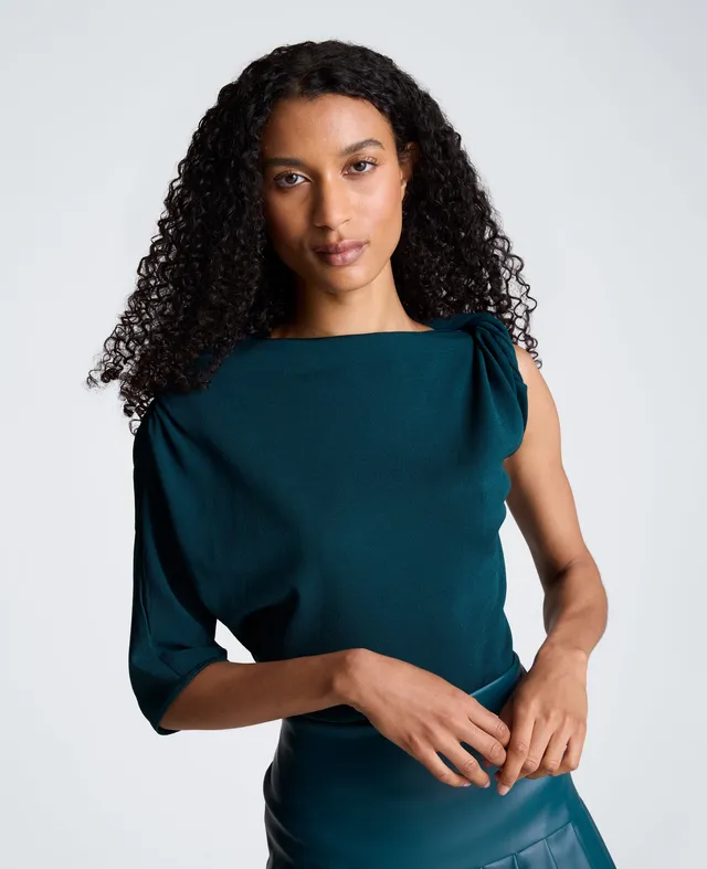 Kenneth Cole Reaction Clothing Asymmetrical Drape Neck Jersey Sweater maglia verde petrolio