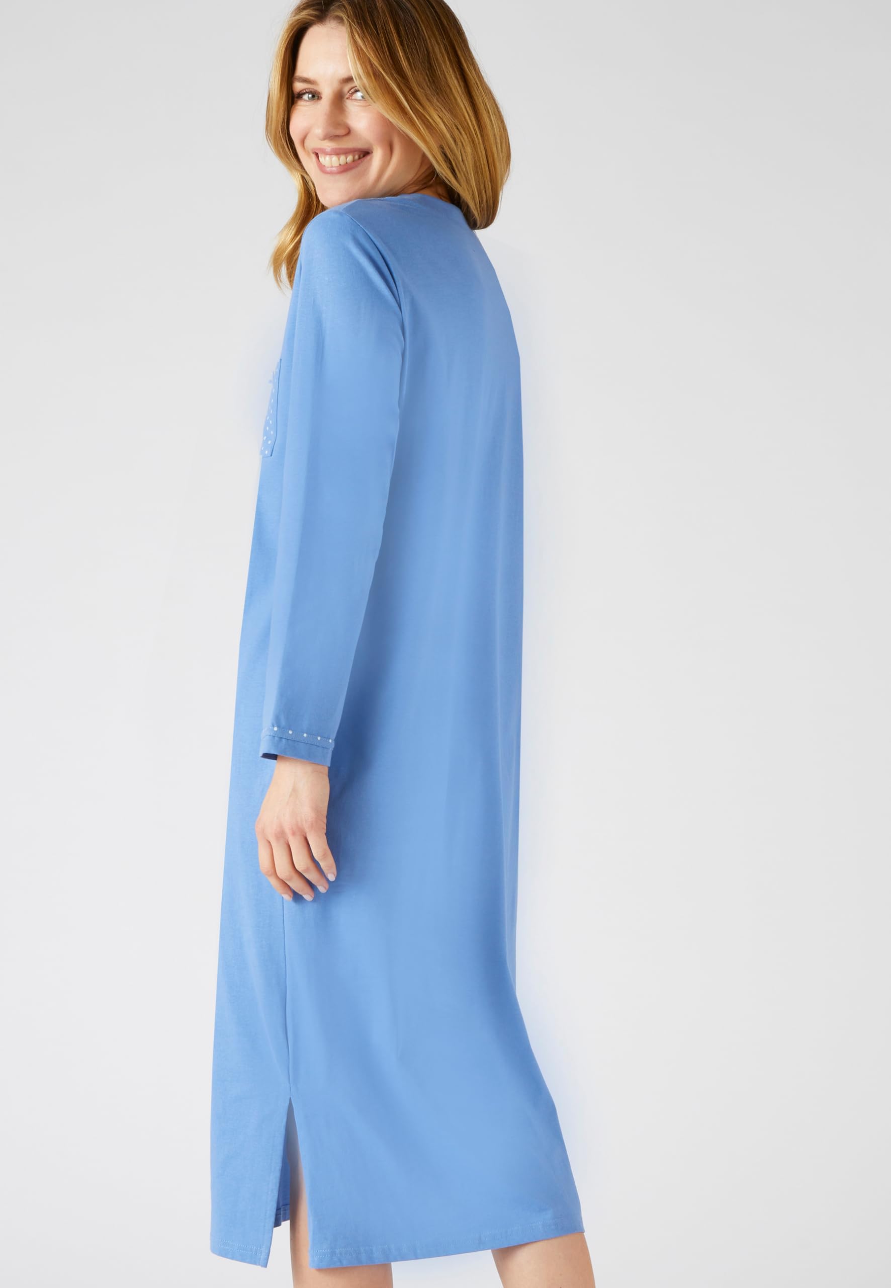 Damart Homewear camicia da notte donna jersey maniche lunghe blu