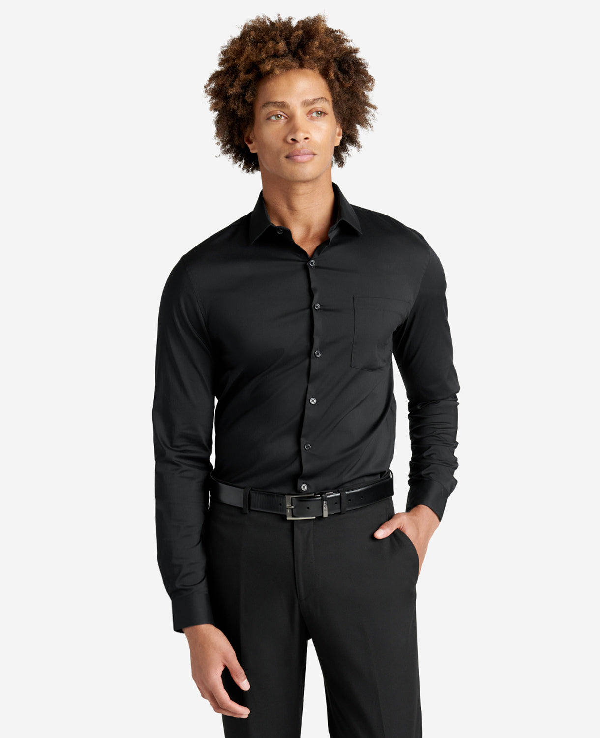 Kenneth Cole Reaction Clothing Slim Fit Sustainable Stretch Collar Solid Dress Shirt camicia nera