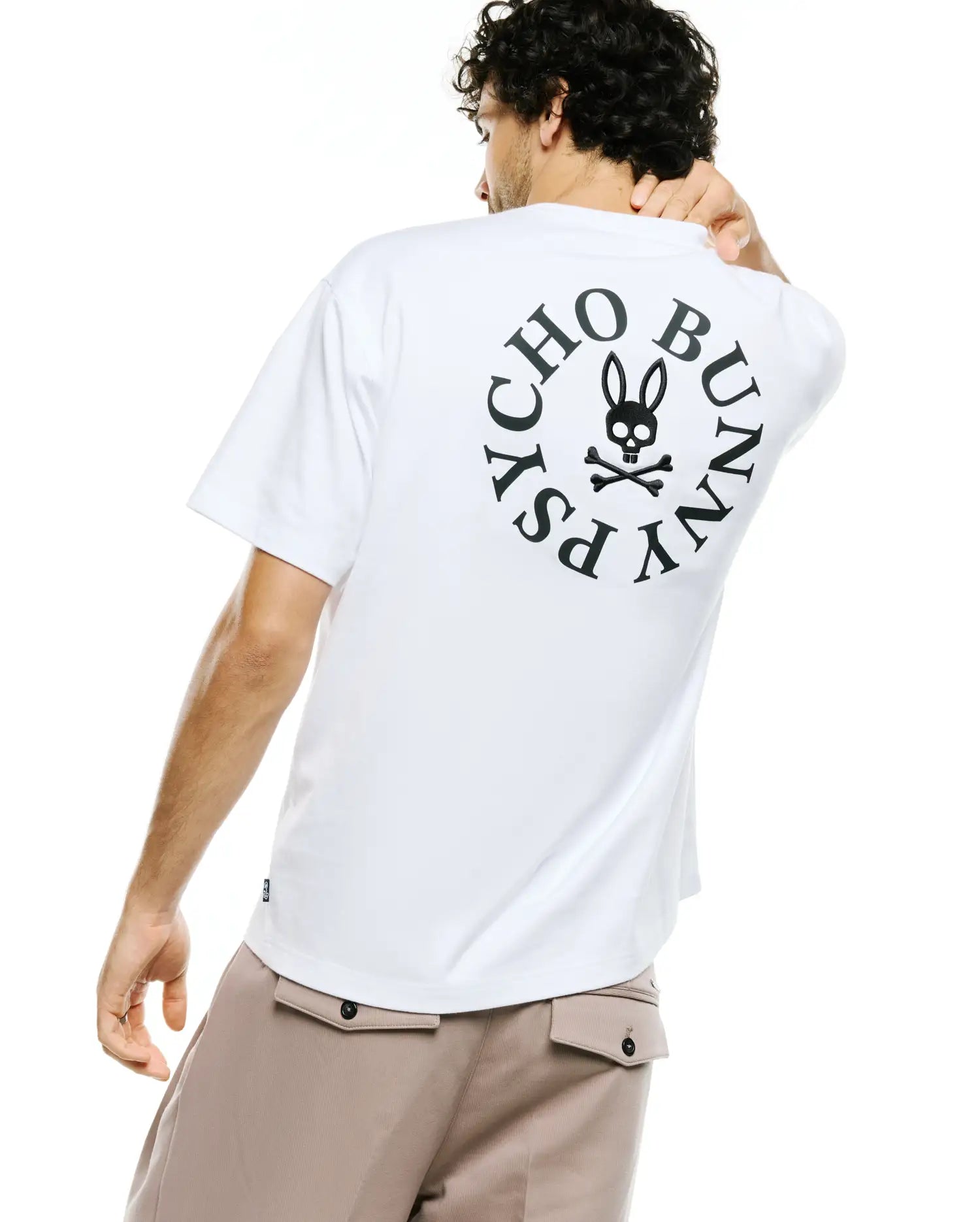 Psycho Bunny Men's Tees MENS OLEK RELAXED BACK GRAPHIC TEE MT0200437 T-shirt bianca oversize