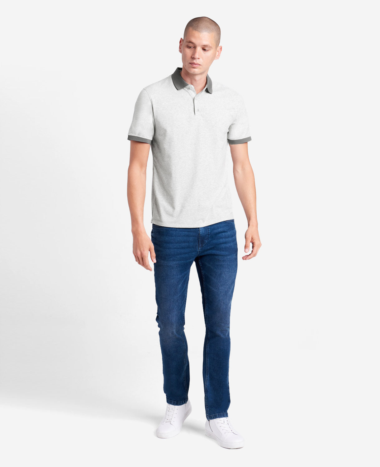 Kenneth Cole Reaction Clothing Colorblock Collar Solid Short Sleeve Polo polo uomo grigia elasticizzata