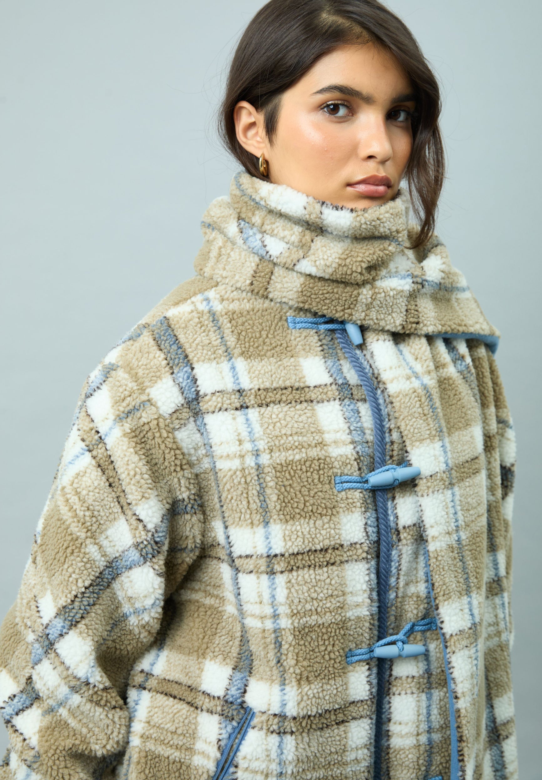 House Of Sunny Women's Jackets TEDDY FLEECE SCARF JACKET giacca teddy a quadri