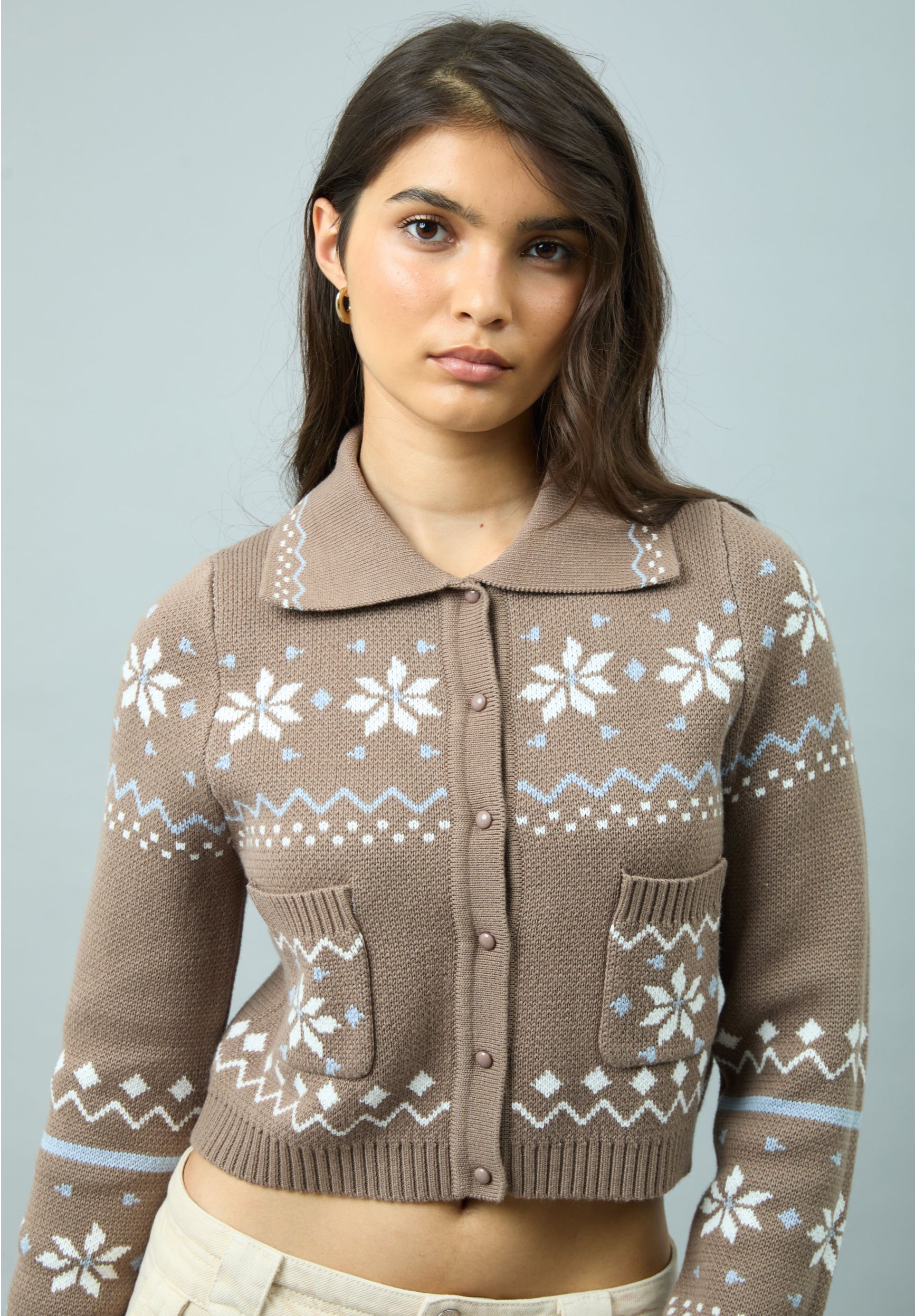 House Of Sunny Women's Knitwear FAIRAISLE TRIPPER cardigan UK 6–18 con sciarpa