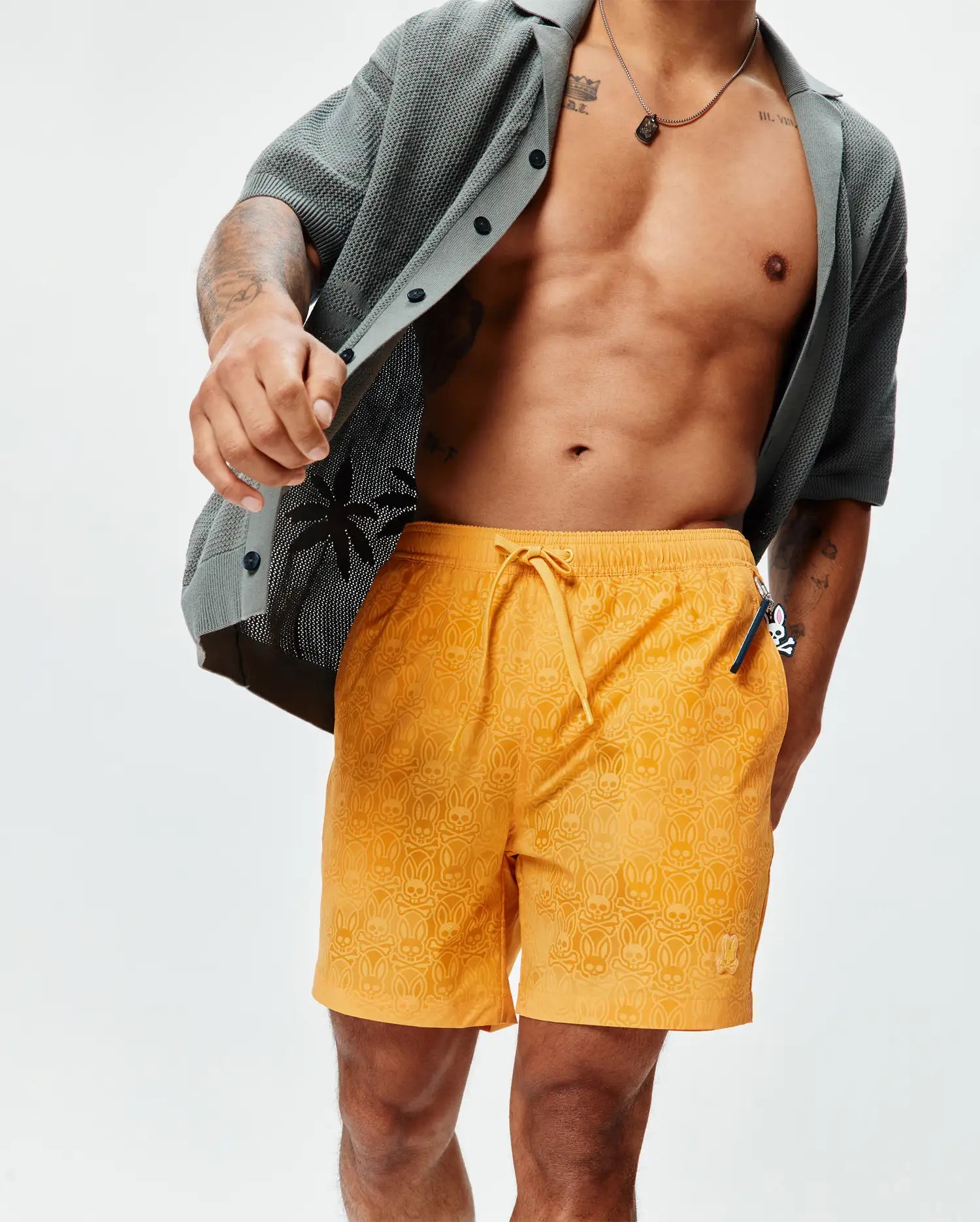 Psycho Bunny Men's Swimwear Samos B6W453F200 boxer mare 6″ giallo