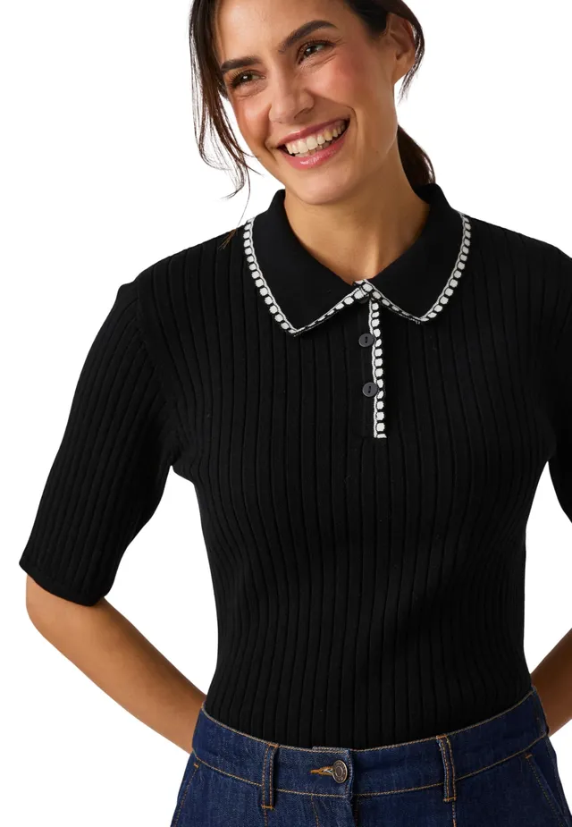 Damart Prêt-à-porter Maglione polo nero donna in cotone biologico