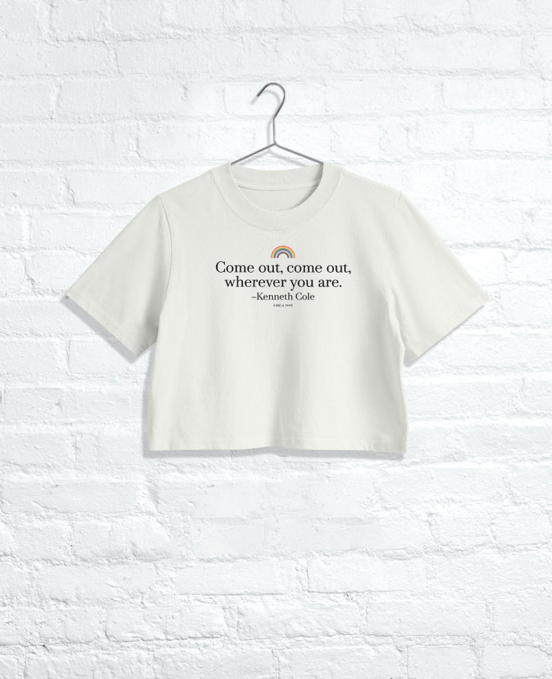 Kenneth Cole Reaction Clothing COME OUT cropped T-shirt Faded Bone