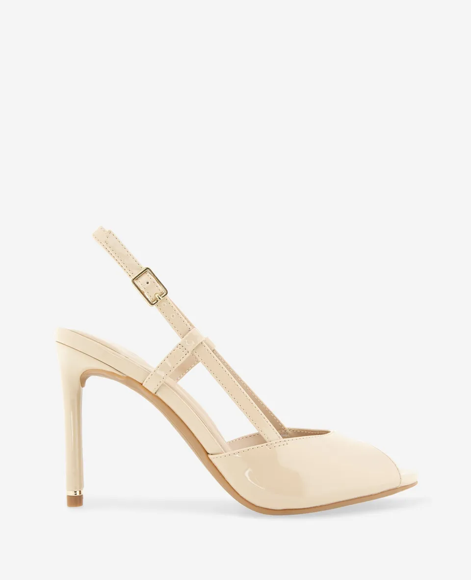 Kenneth Cole Reaction Shoes Londyn Patent Peep Toe décolleté slingback beige sabbia, taglia 5-11