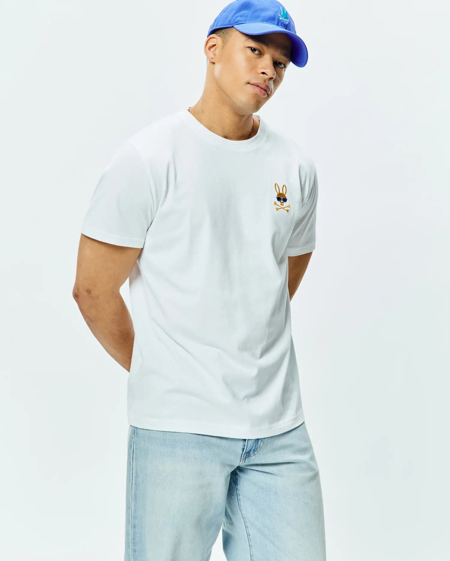 Psycho Bunny Men's Tees Sunny Chest Graphic Tee MT0200278 T-shirt bianca ricamata