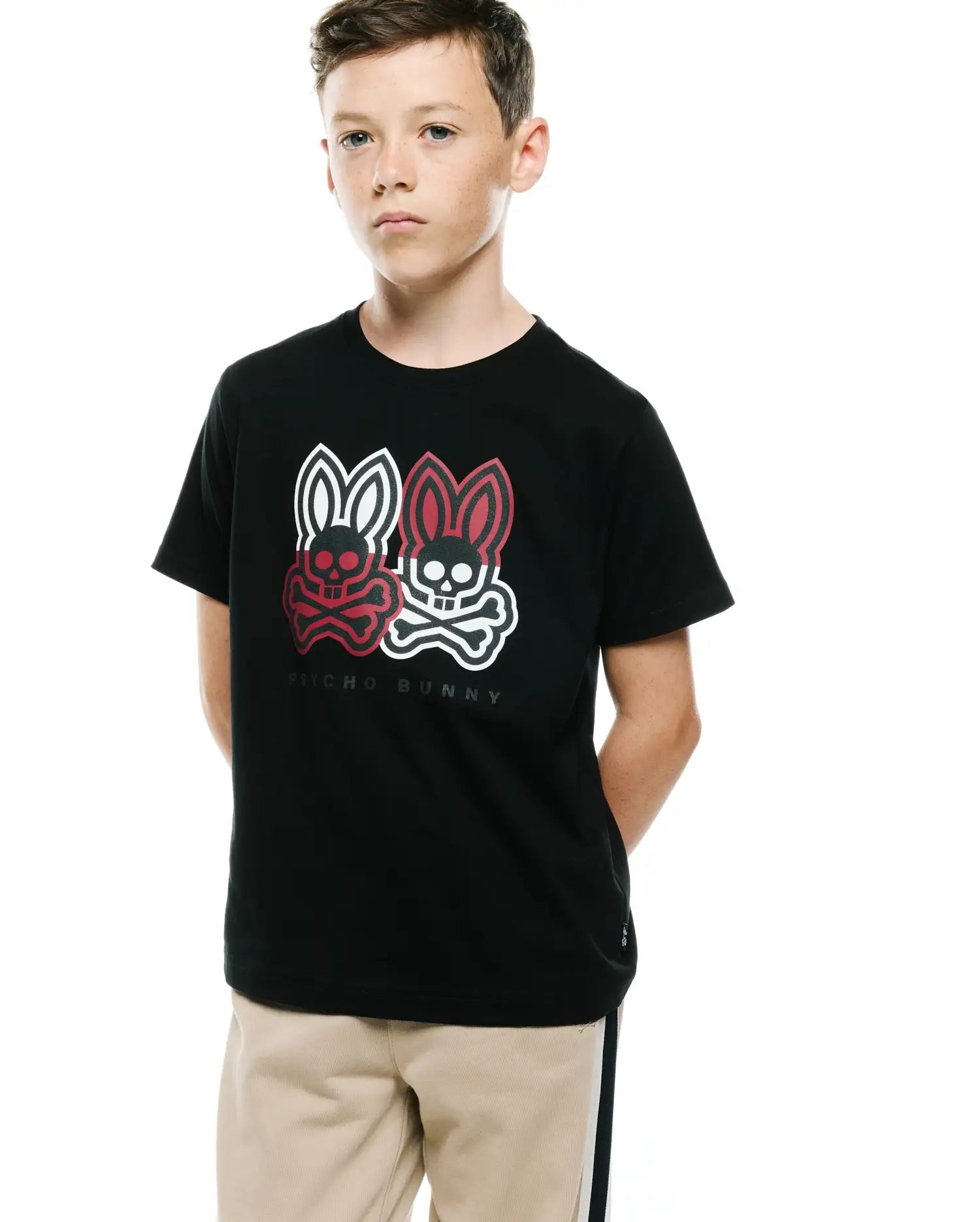 Psycho Bunny Kids Tees Ledger Graphic Tee KT0200258 t-shirt nera bambini cotone Pima