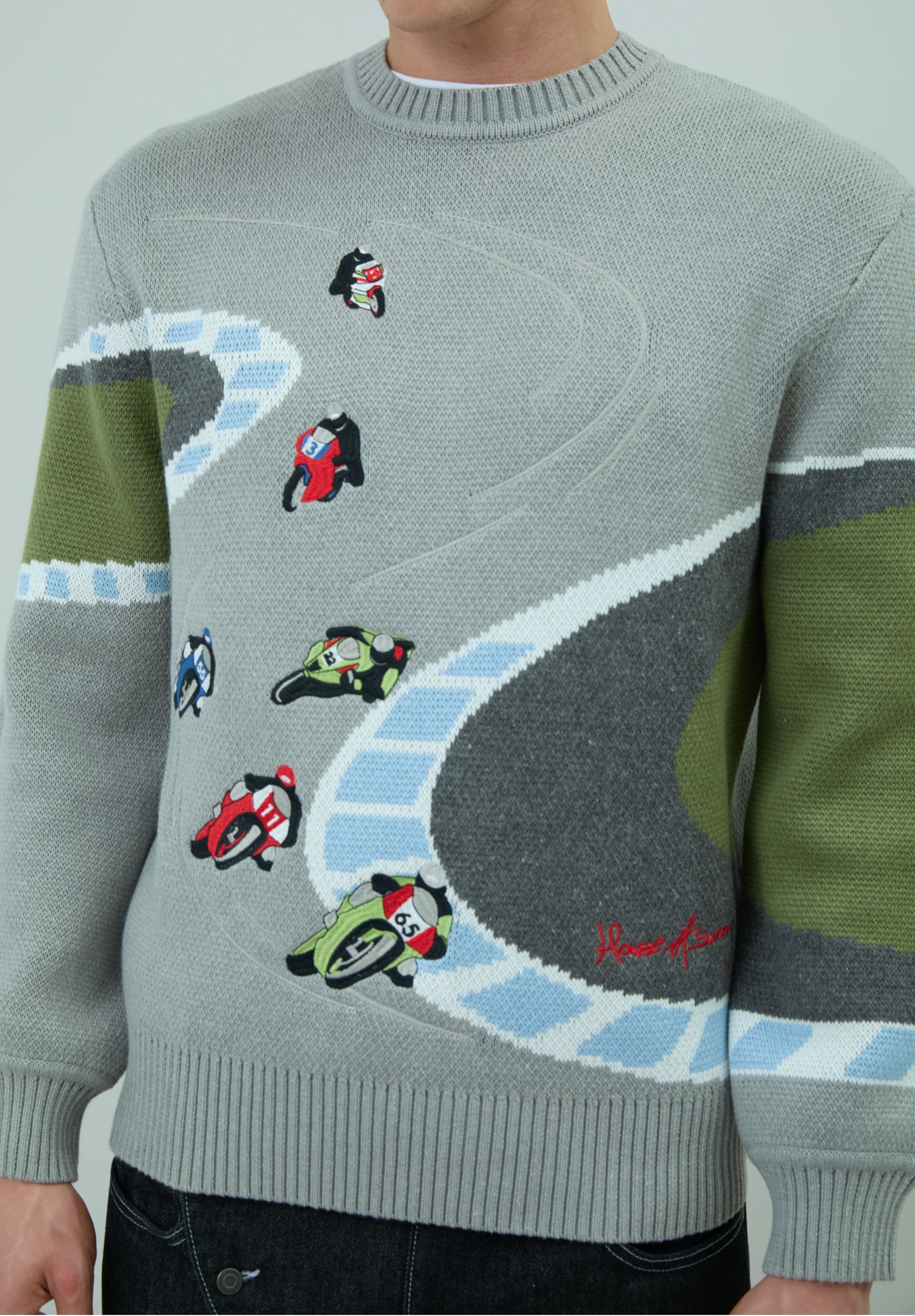 House Of Sunny Women's Knitwear SUPERBIKES KNIT maglione jacquard grigio