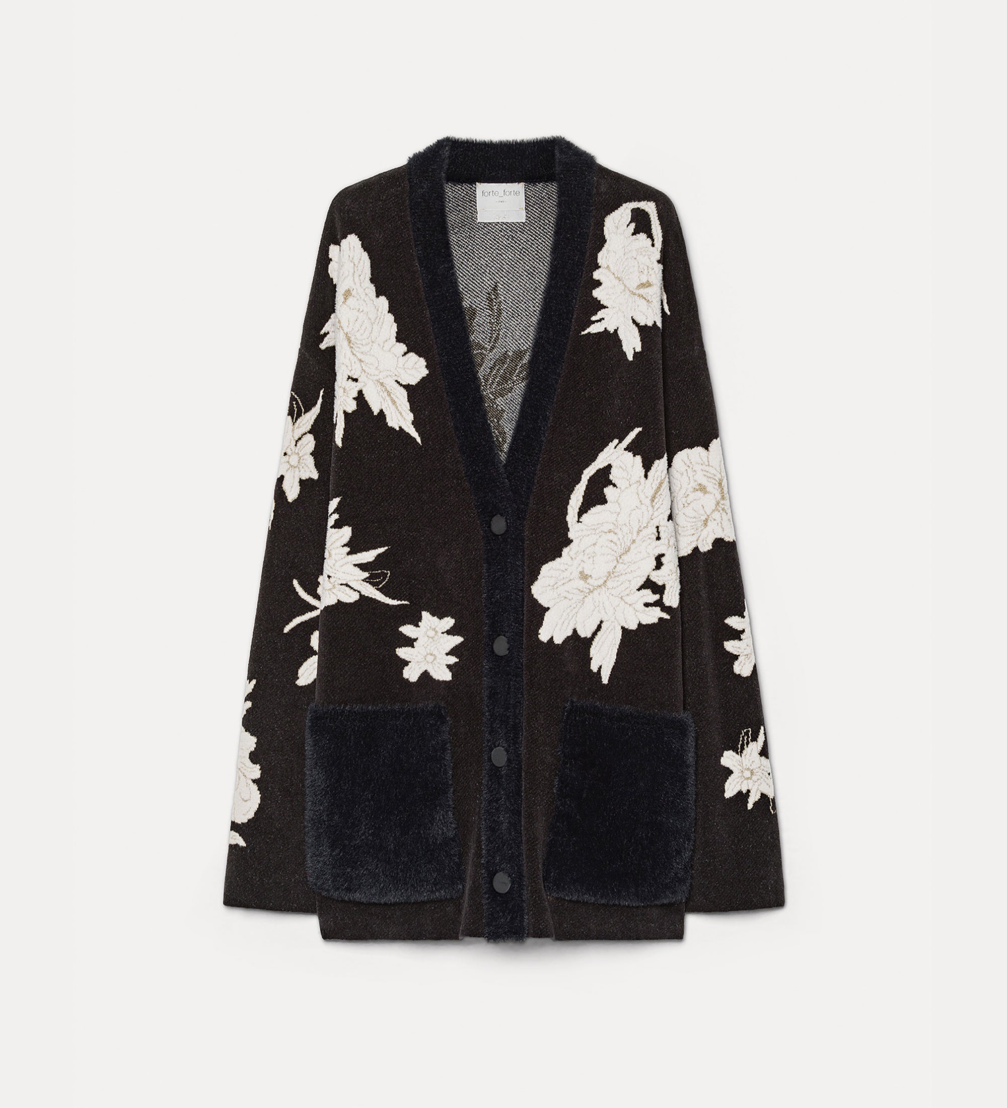 Forte maglieria The Lotus Jacquard Cardigan cardigan nero oversize