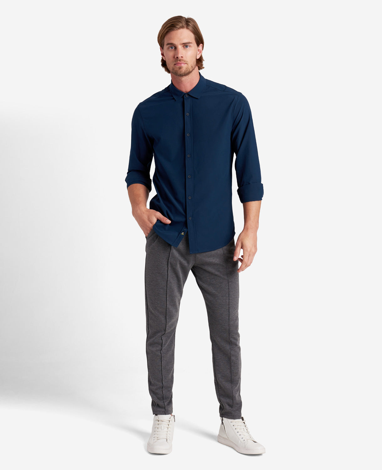 Kenneth Cole Reaction Clothing Long Sleeve Button Down Sport Shirt camicia navy S