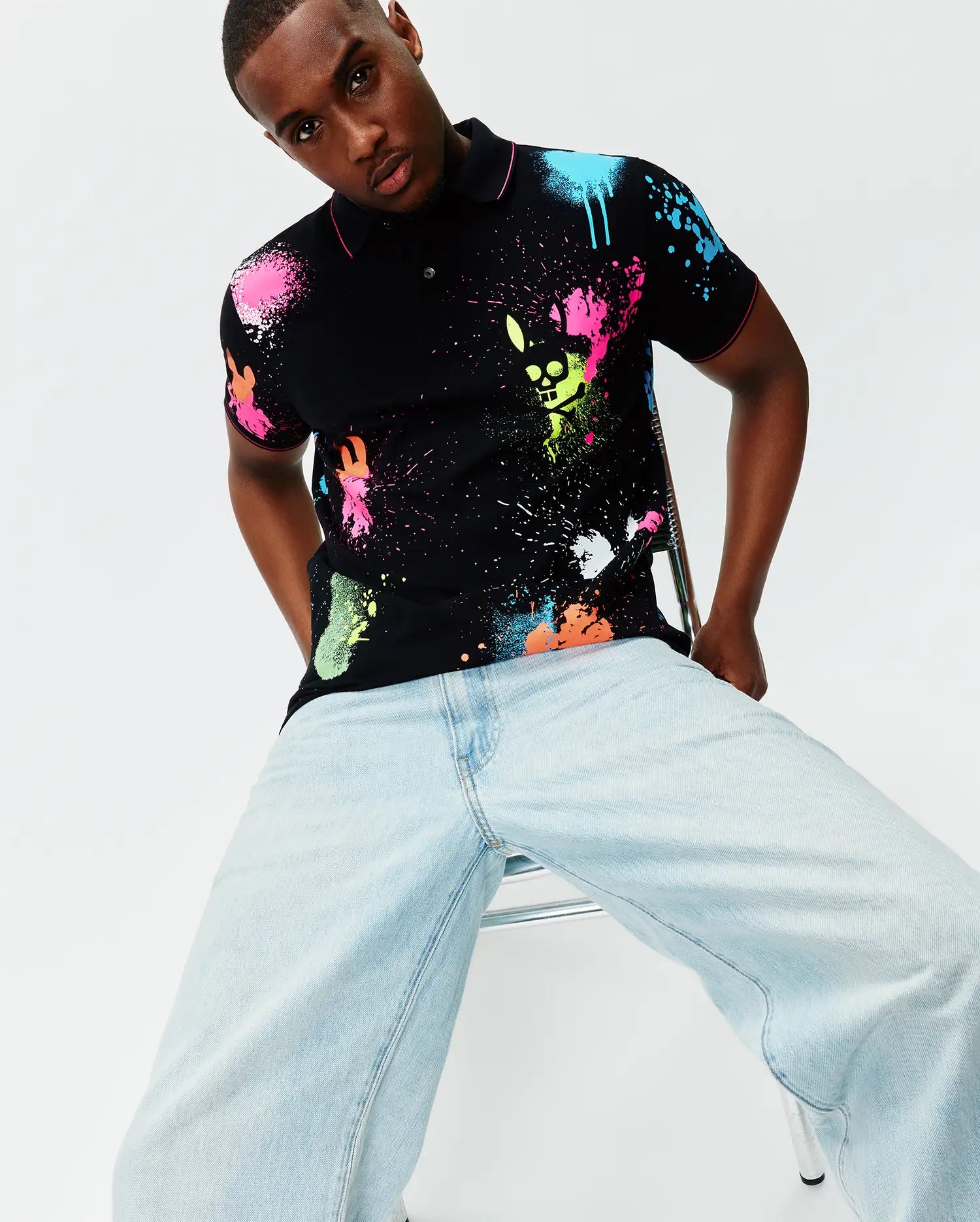 Psycho Bunny Men's Polos Quintin Pique Polo polo nera cotone Pima ricamato