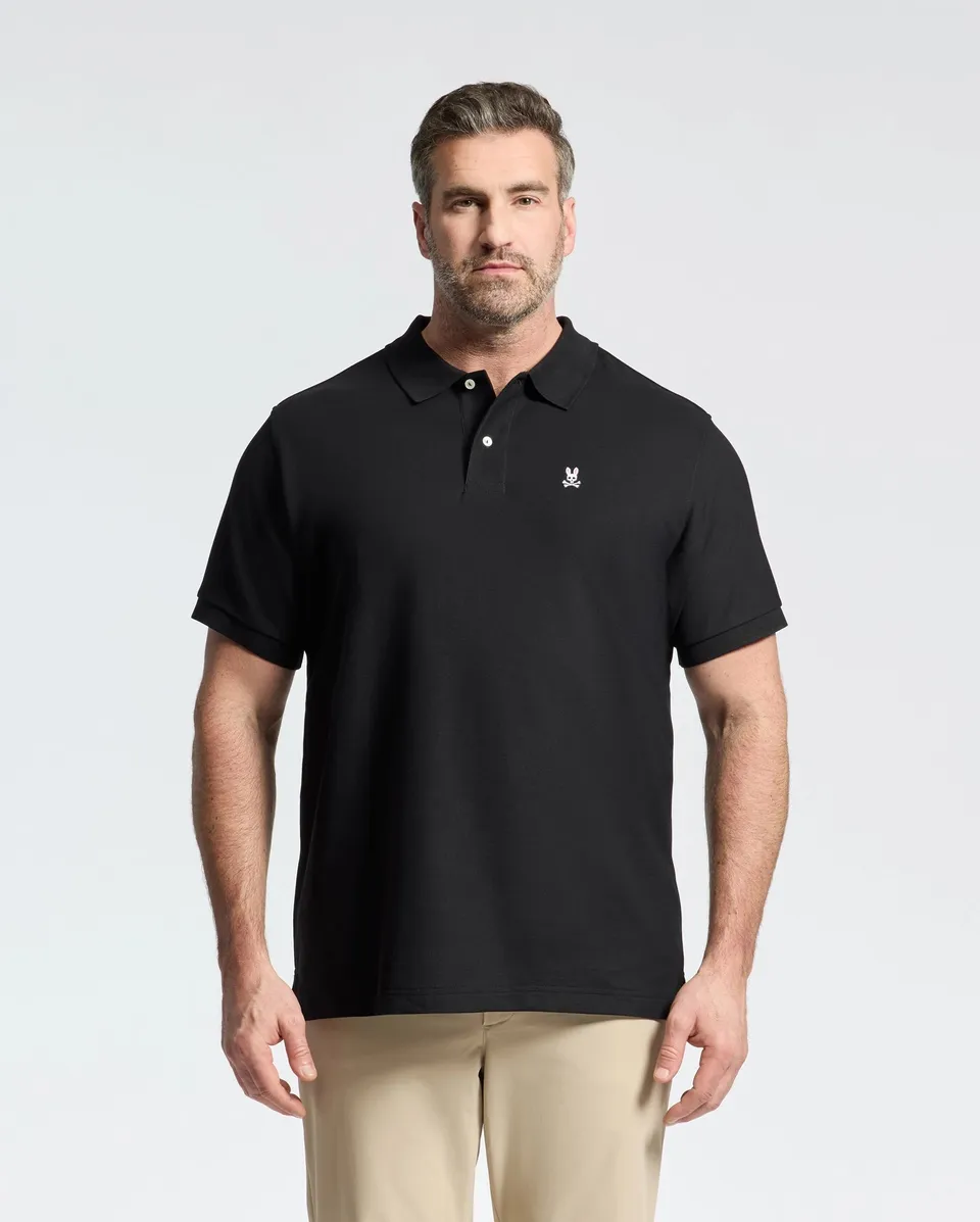 Psycho Bunny Big & Tall Classic Pique Polo Shirt polo nera taglie forti cotone Pima