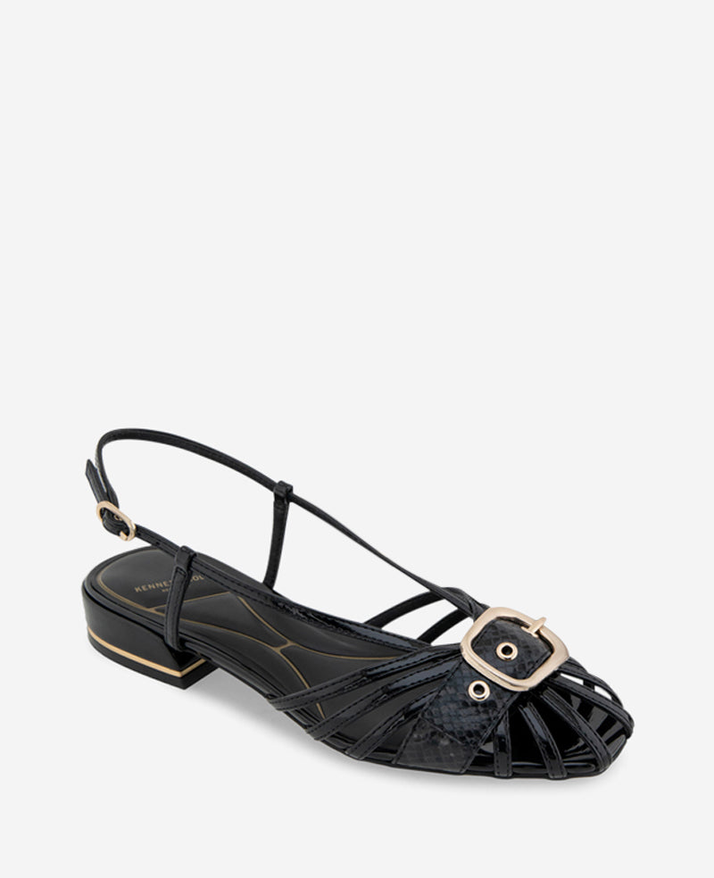 Kenneth Cole Reaction Shoes Farrah Patent Caged In Buckle Sandal sandalo nero