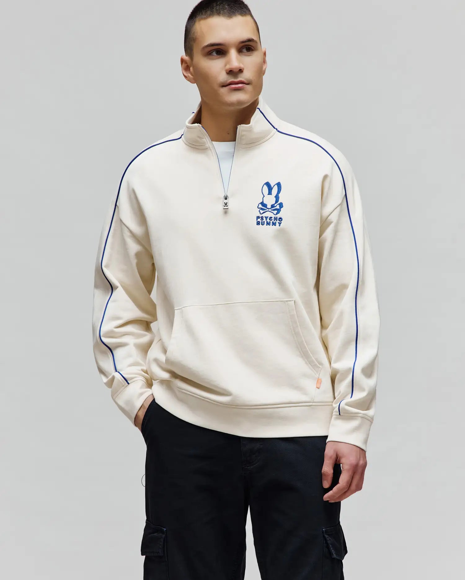 Psycho Bunny Toby 1/4 Zip felpa bianca XXS-XXXL in cotone misto