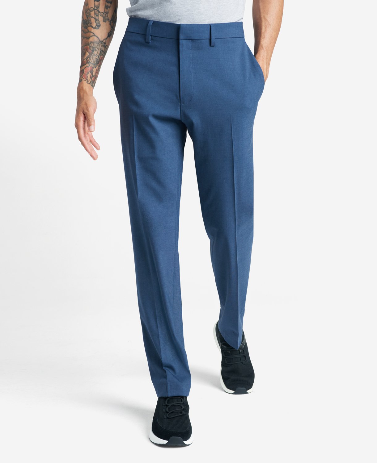 Kenneth Cole Reaction Clothing Slim-Fit Stretch Twill Dress Pant pantaloni eleganti blu chambray