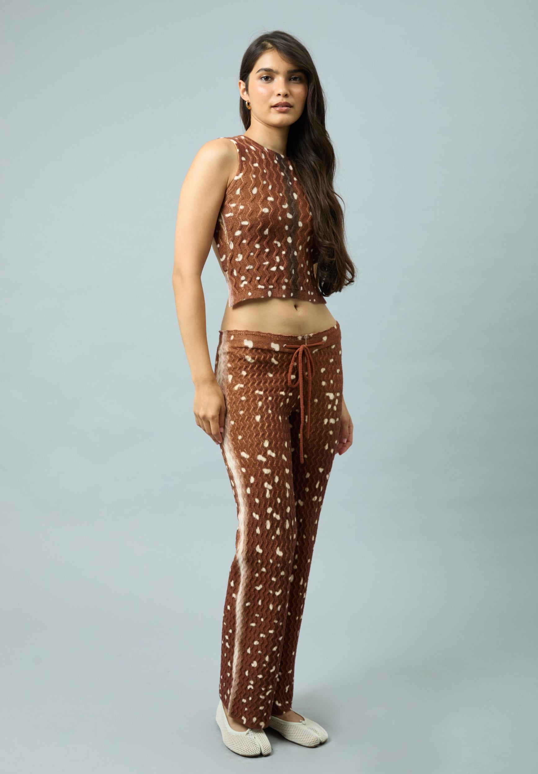 House Of Sunny Womens Tops Bambi Vest gilet jacquard marrone cropped