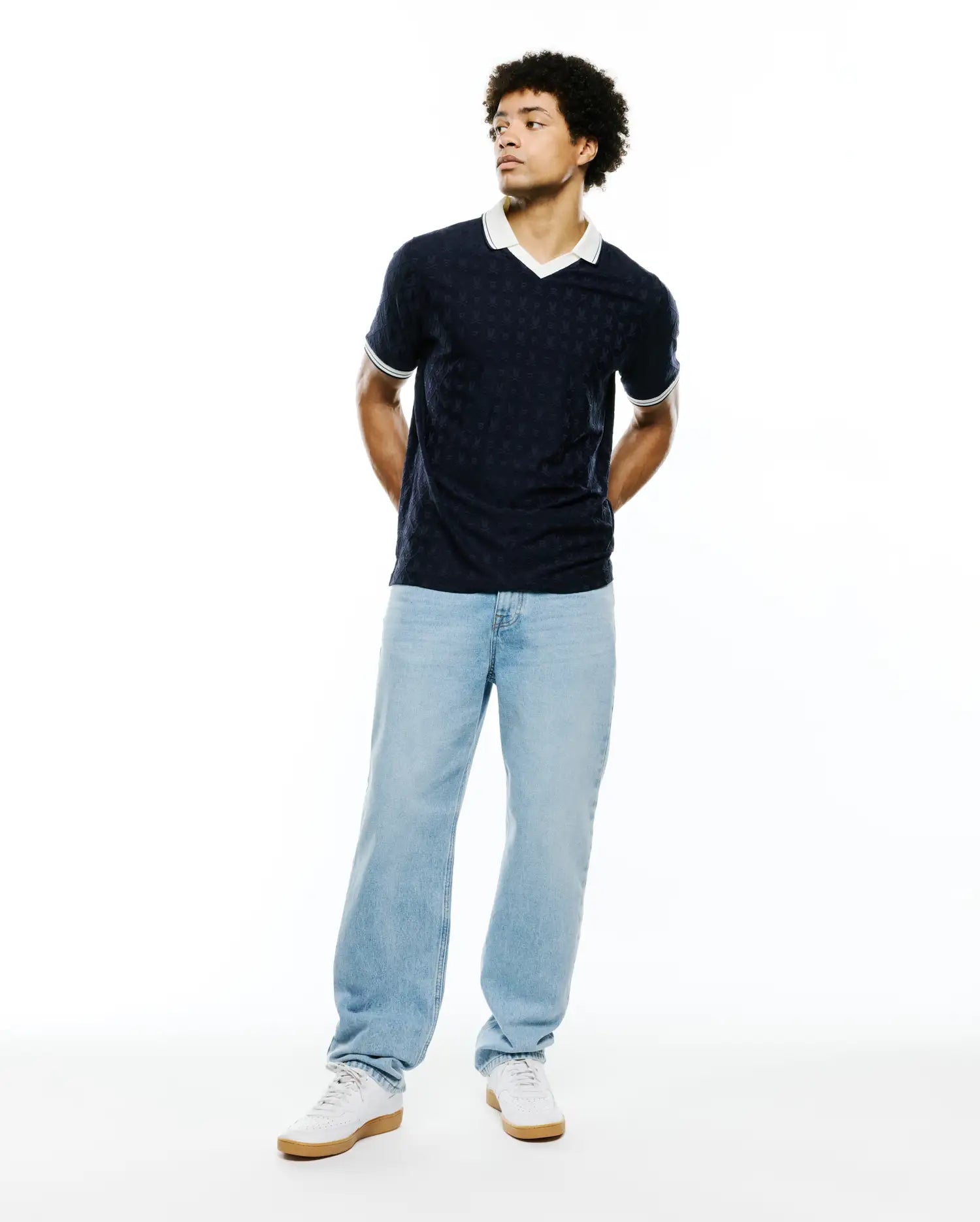 Psycho Bunny Men's Polos Garry Johnny Collar Polo polo blu jacquard