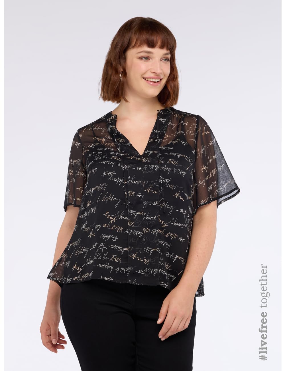 Fiorella Rubino Blusa stampa lettering in creponne 50 Plus