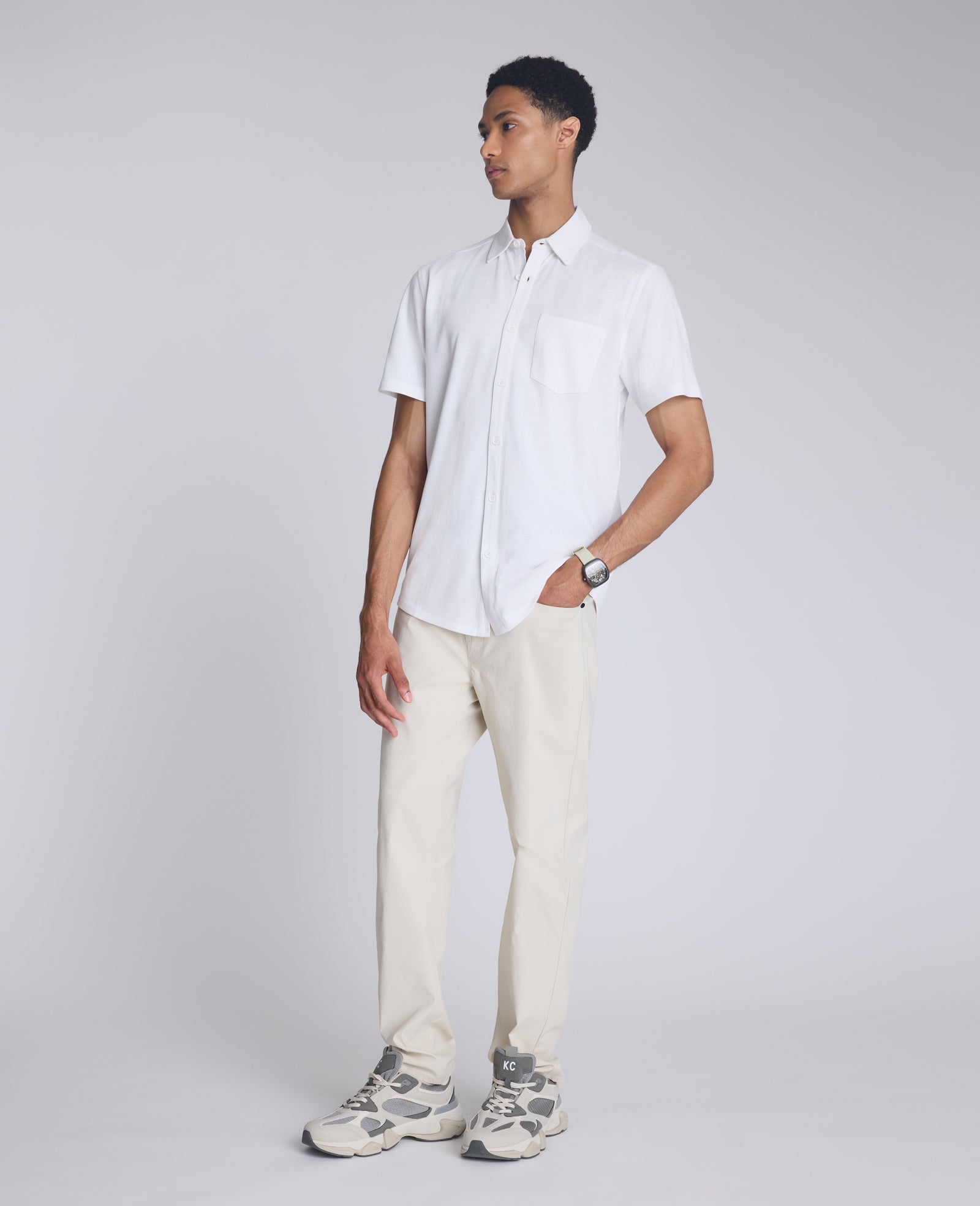 Kenneth Cole Reaction Clothing Short Sleeve Sportshirt camicia bianca manica corta cotone