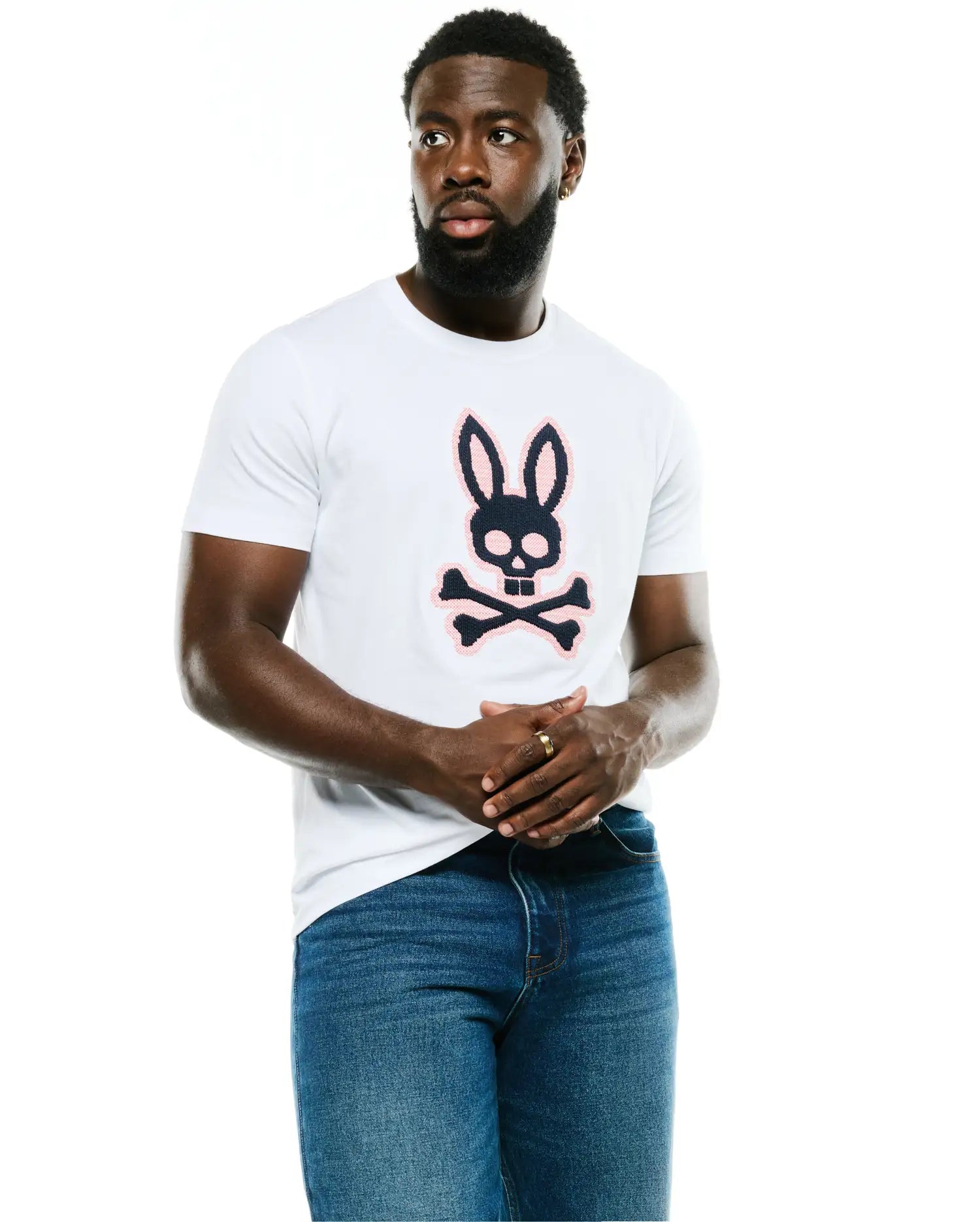 Psycho Bunny Men's Tees Samson T-shirt uomo bianca ricamata