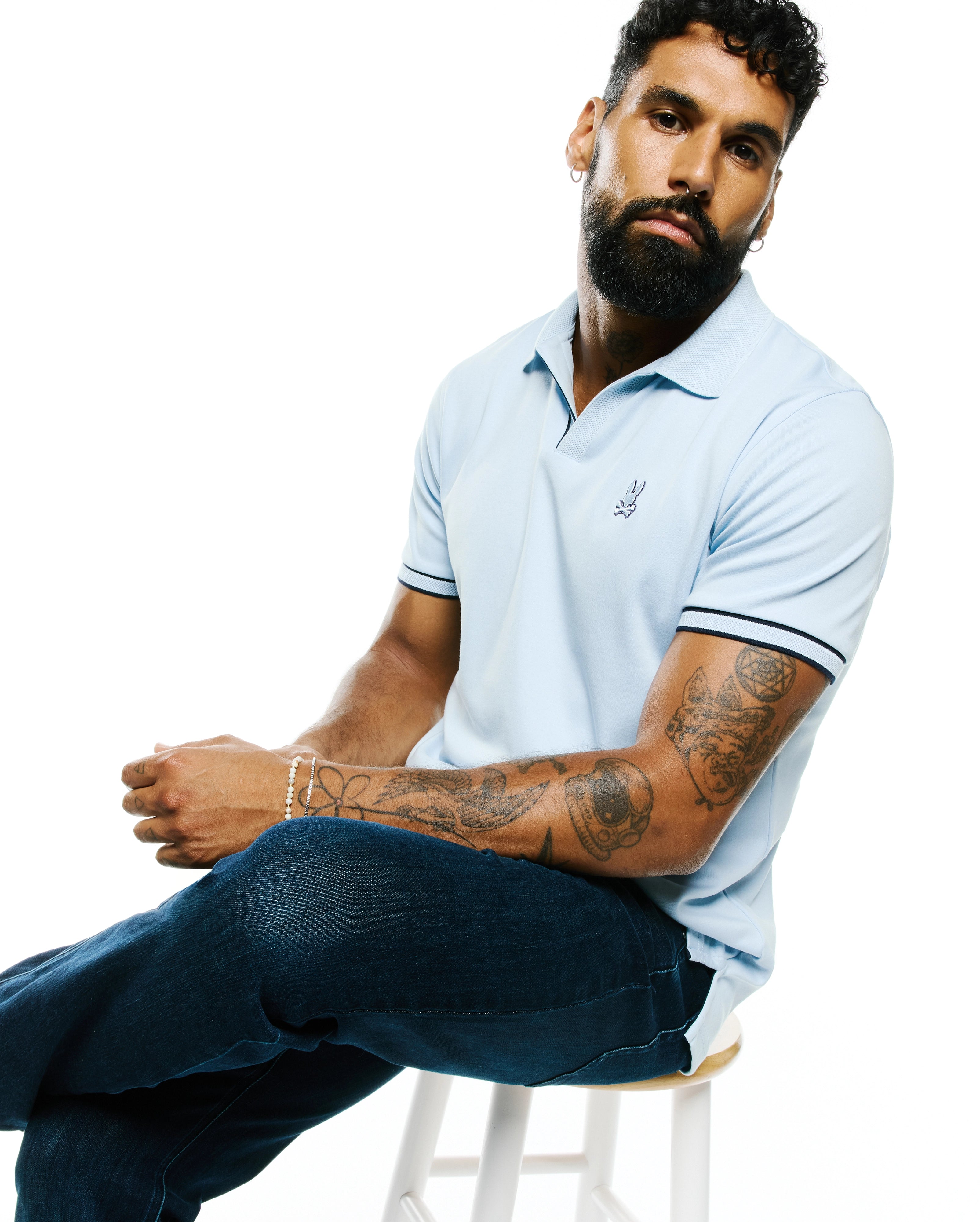Psycho Bunny Men's Polos Nasser Pima Johnny Polo polo azzurra