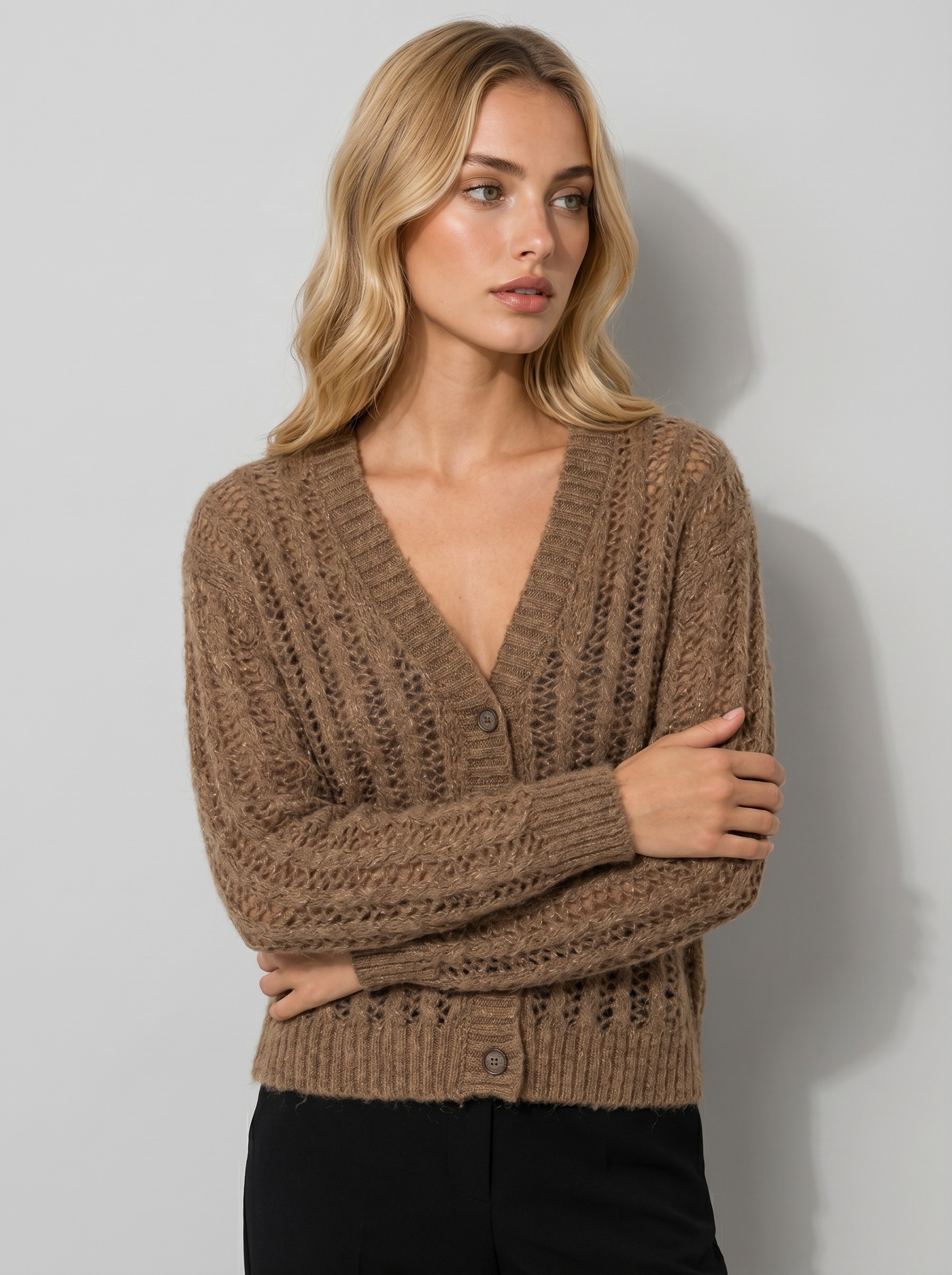 Markup Donna Maglieria Cardigan traforato a trecce in filo lurex