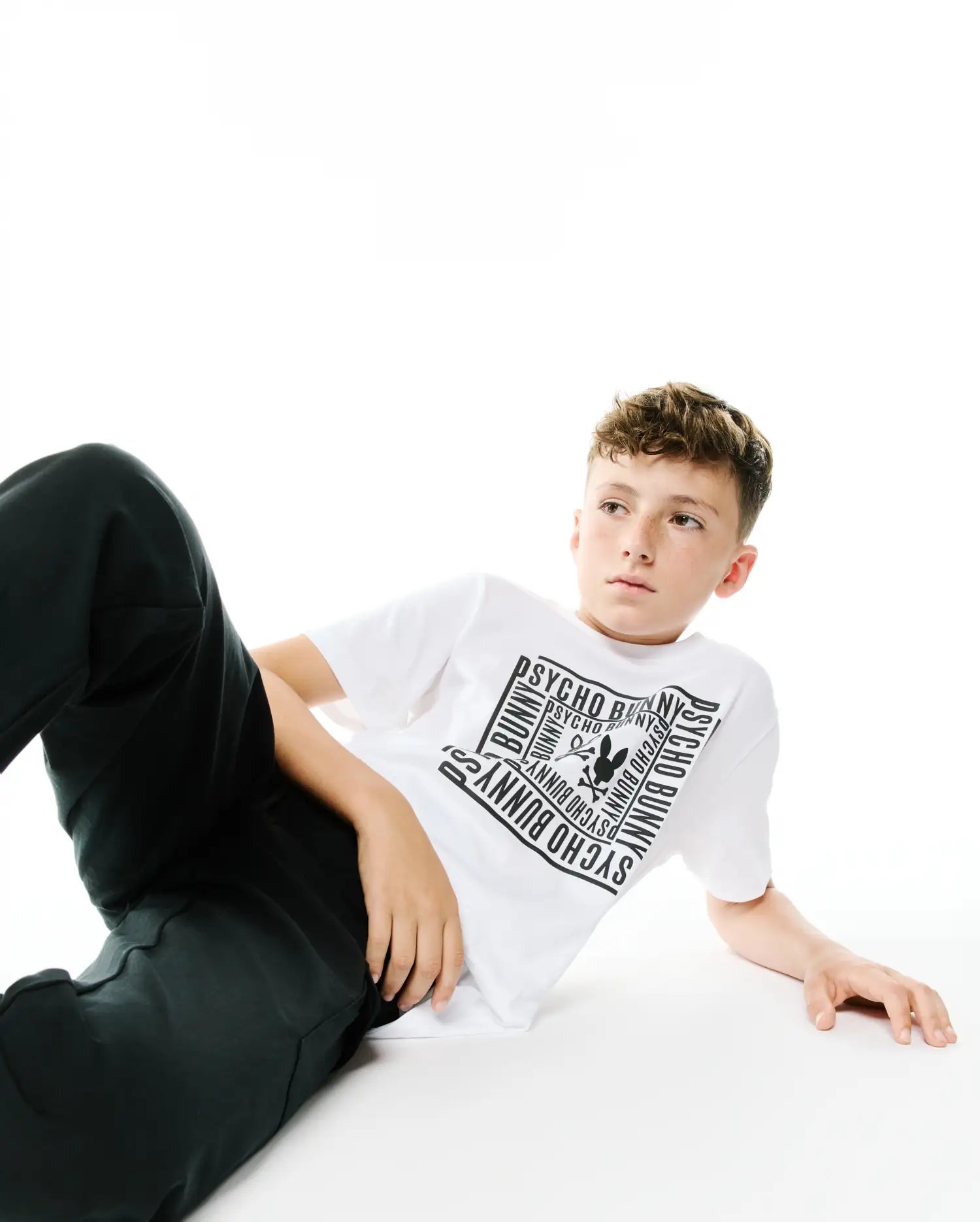 Psycho Bunny Kids Tees Raj Pima Graphic Tee t-shirt bambini bianca cotone Pima