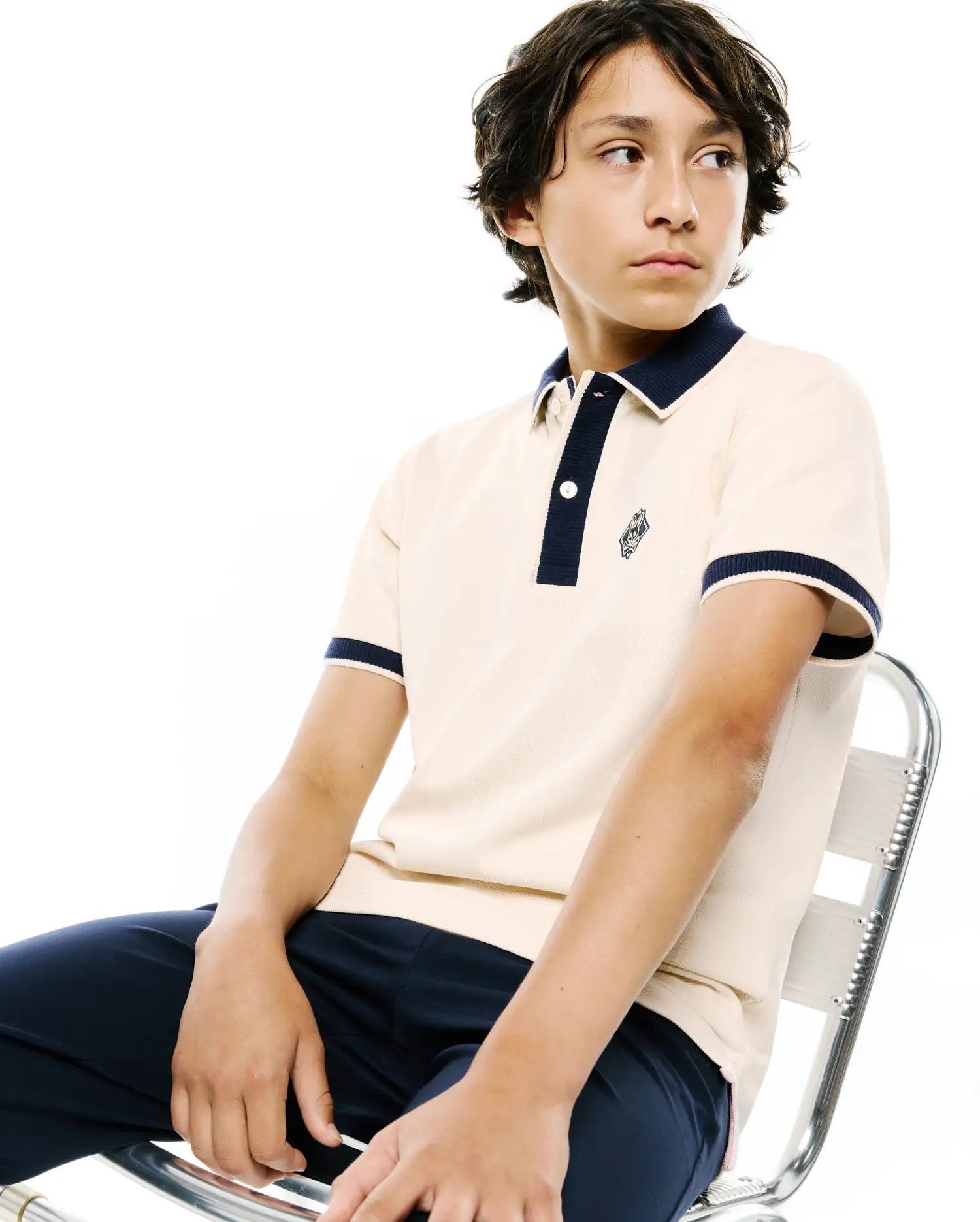 Psycho Bunny Kids Polo Shirts Robin Piqué Polo KT0100157 polo grigia e bianca