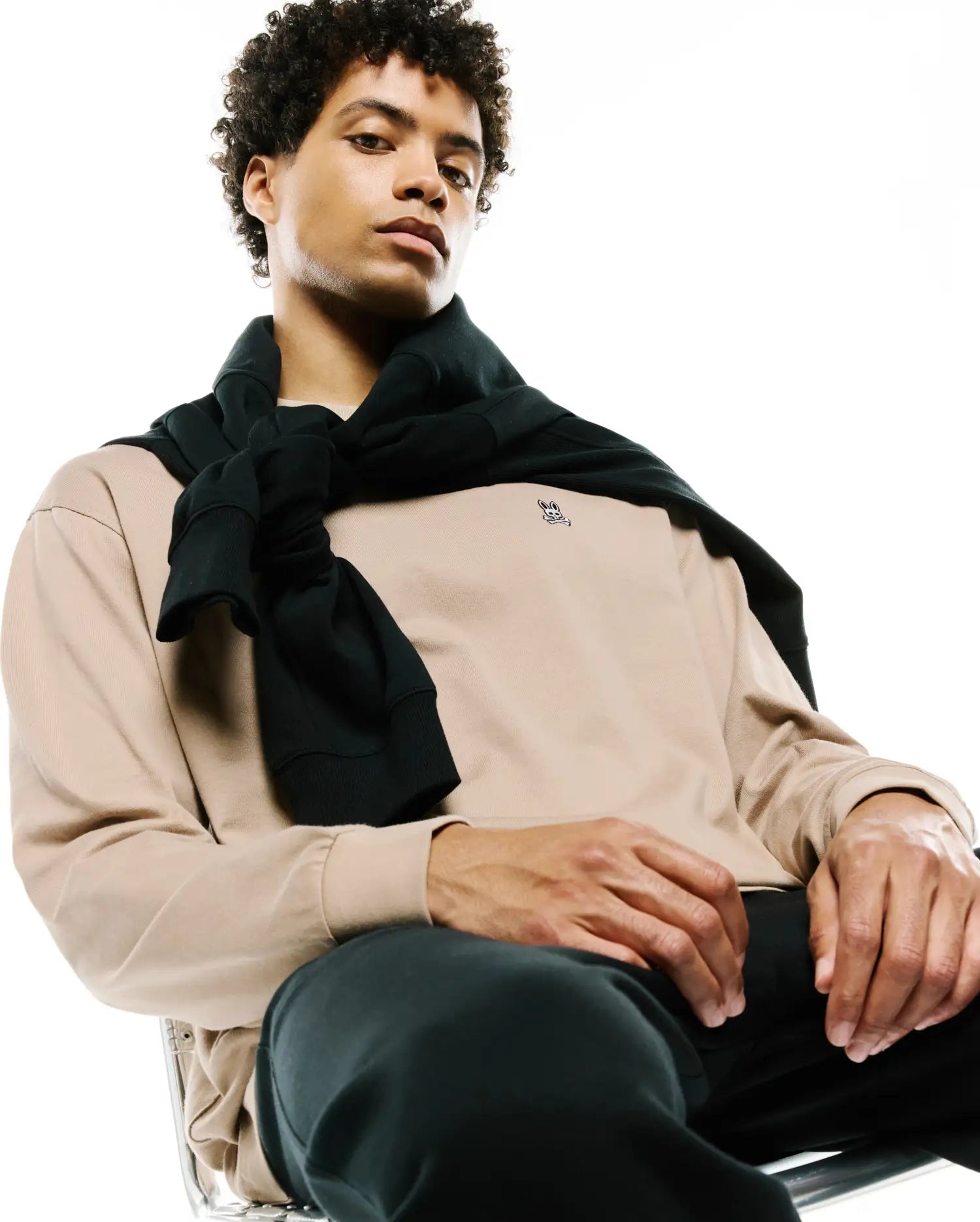 Psycho Bunny Men's Tees Norman Long Sleeve Relaxed Fit Tee MT0200374 maglia beige manica lunga
