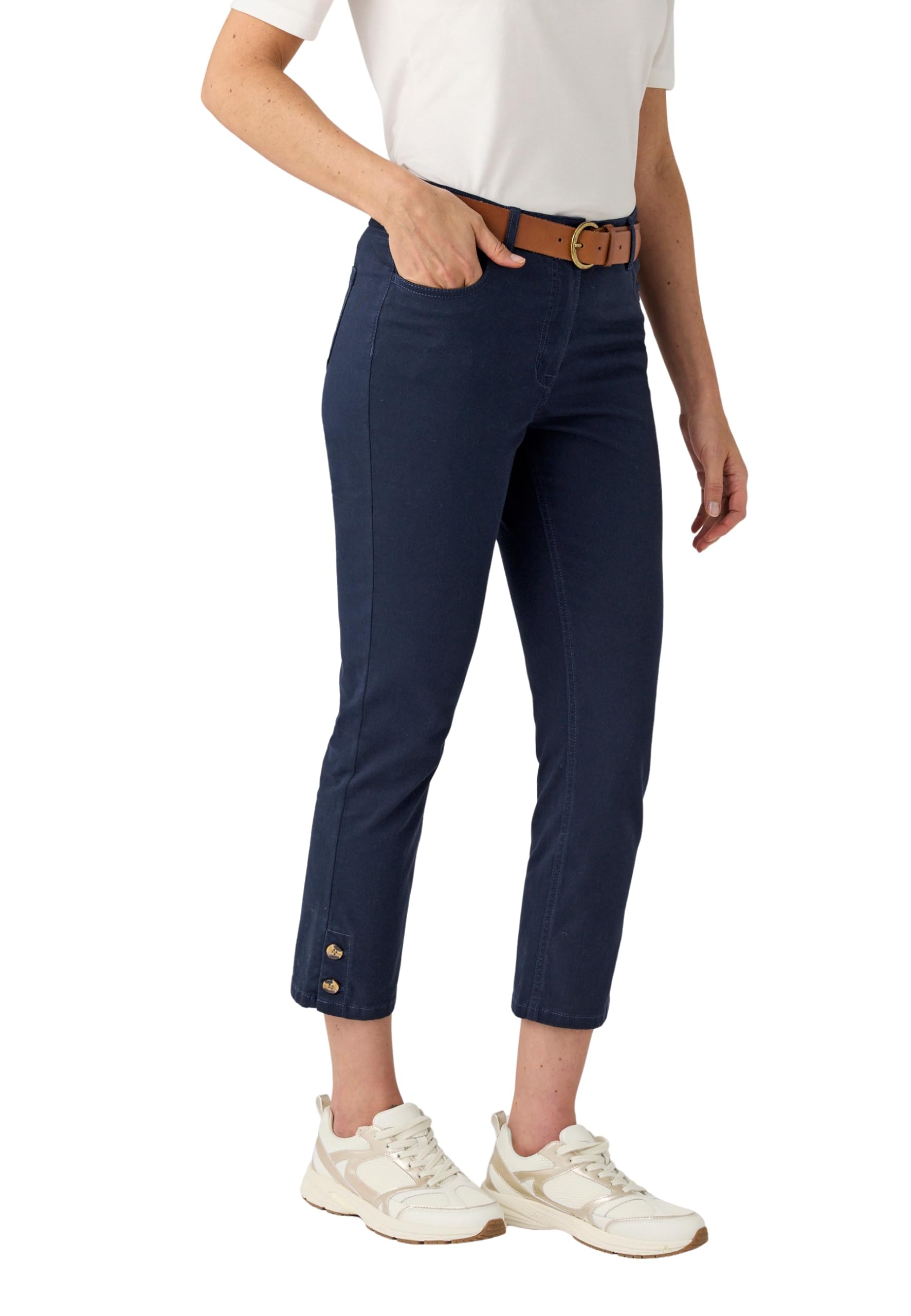 Damart Prêt-à-porter Pantaloni 7/8° fantasia con bottoni Pantaloni Beige in cotone