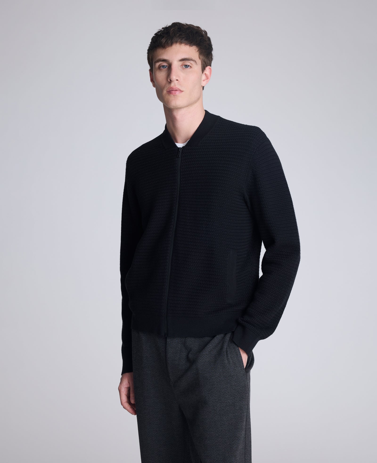 Kenneth Cole Reaction Clothing Sweater Bomber Jacket giacca bomber nera in maglia