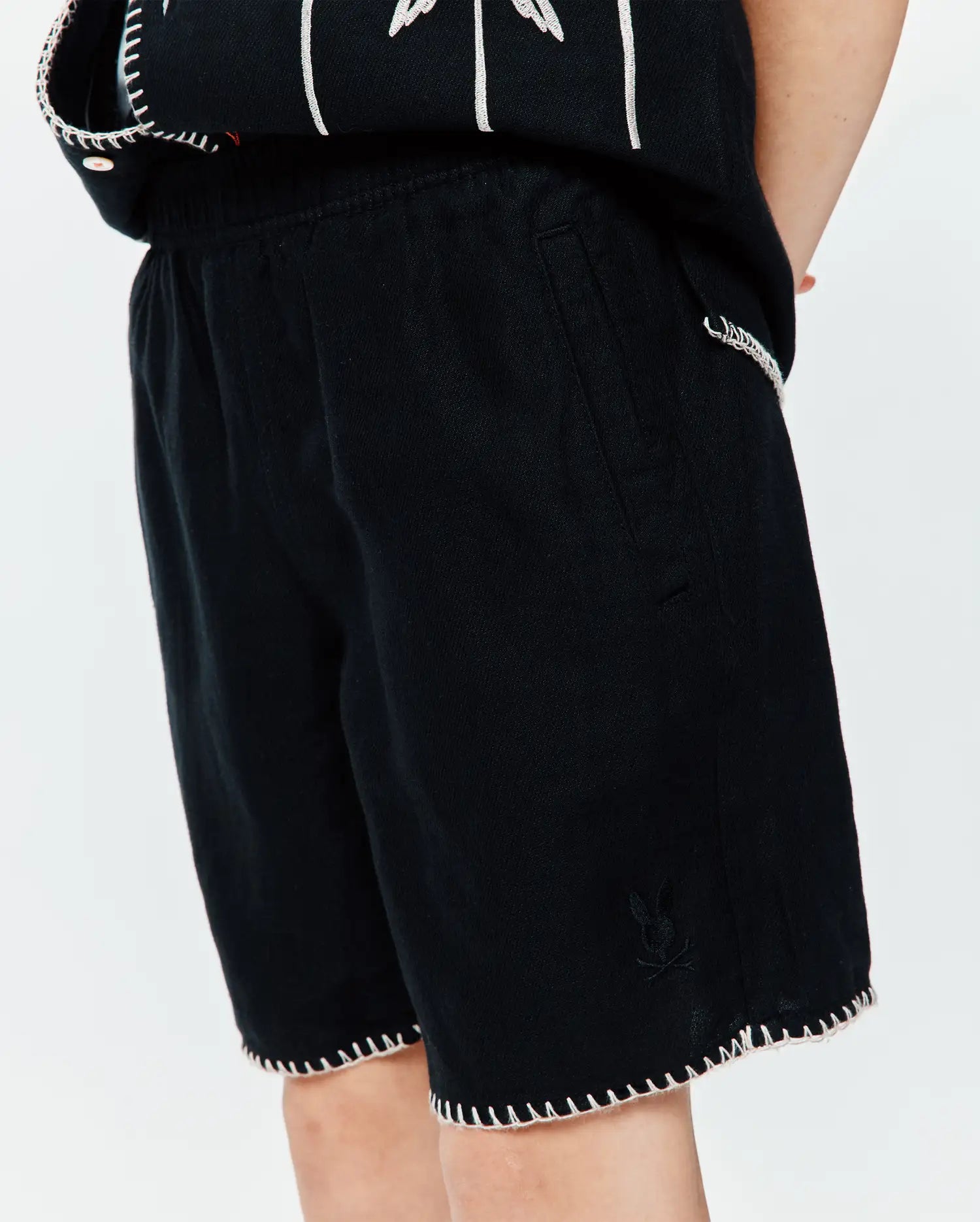 Psycho Bunny Kids Bottoms KIDS BRAD LINEN SHORT 4-8 1/4 KB0700013 bermuda nera in lino e cotone