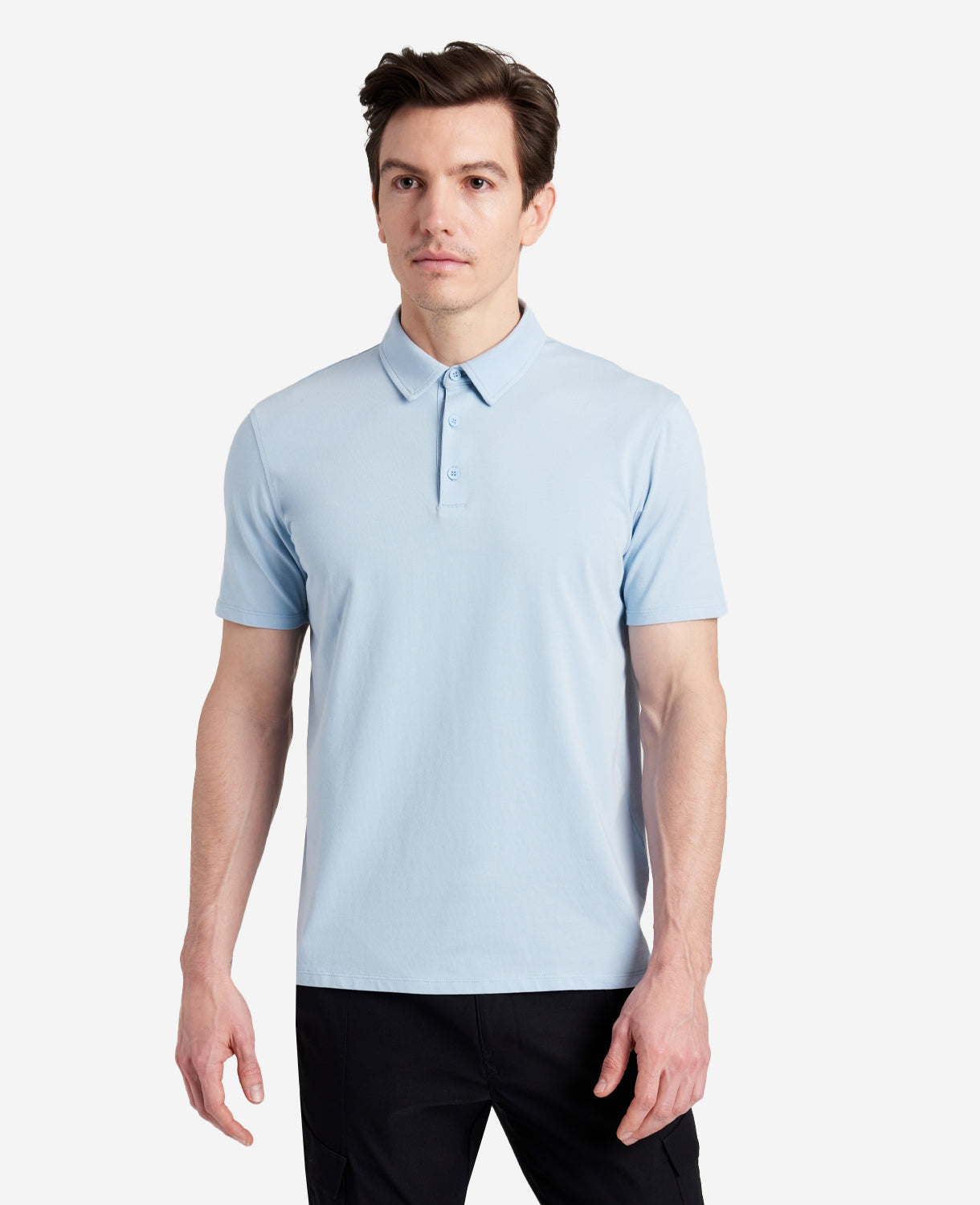 Kenneth Cole Reaction Clothing Performance Button Polo polo azzurra elasticizzata