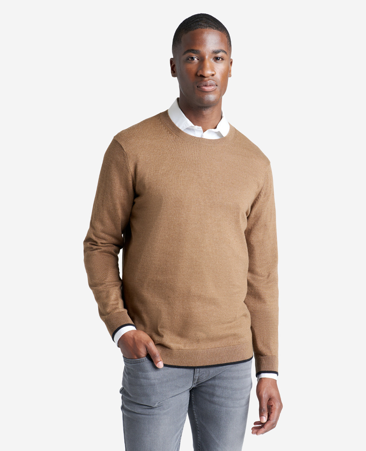 Kenneth Cole Reaction Clothing Crew Neck Sweater with Tipping Details maglione marrone