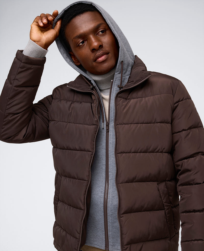 Kenneth Cole Reaction Clothing Puffer with Attached Jersey Hood piumino marrone cioccolato S-XXL imbottito
