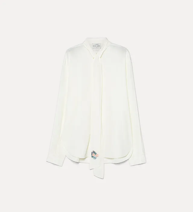 Forte camicie shirt with sash and bouquet embroidery camicia bianca