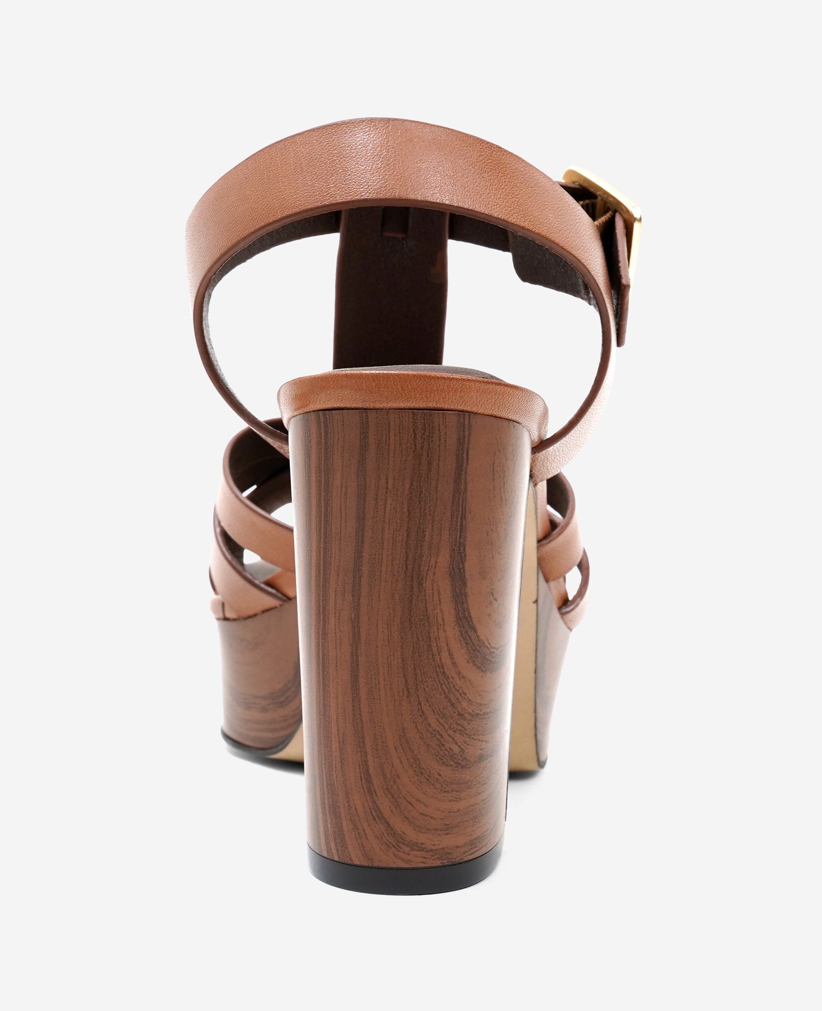 Kenneth Cole Reaction Shoes Lotus Woven Leather T-Strap Wood Platform Sandal sandalo marrone