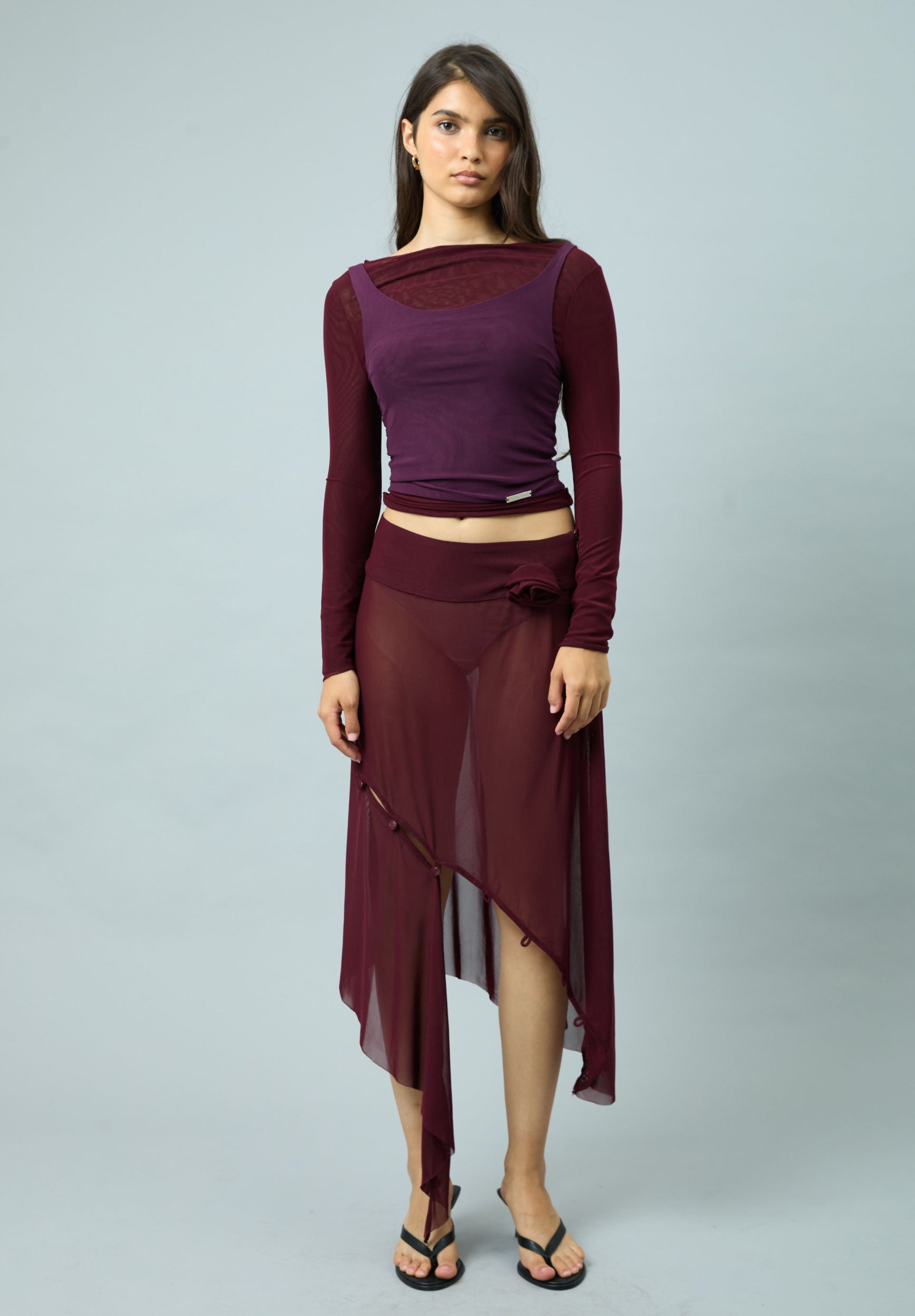 House Of Sunny Women's Skirts ASYMMETRIC MESH SKIRT WITH FLOWER APPLIQUE gonna mesh taglie UK 6-18 floreale
