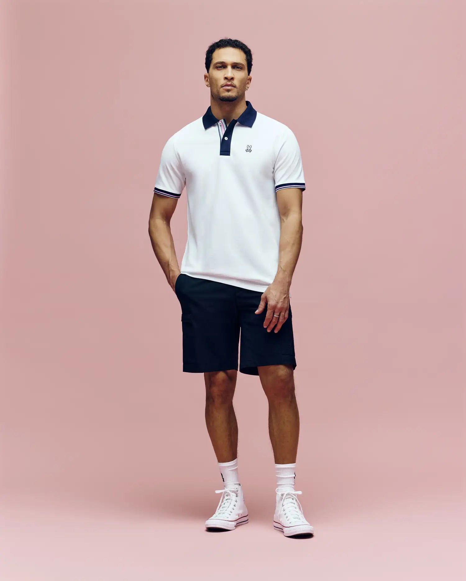 Psycho Bunny Men's Polos Archive Classic Bunny Pique Polo MT0100010 polo bianca