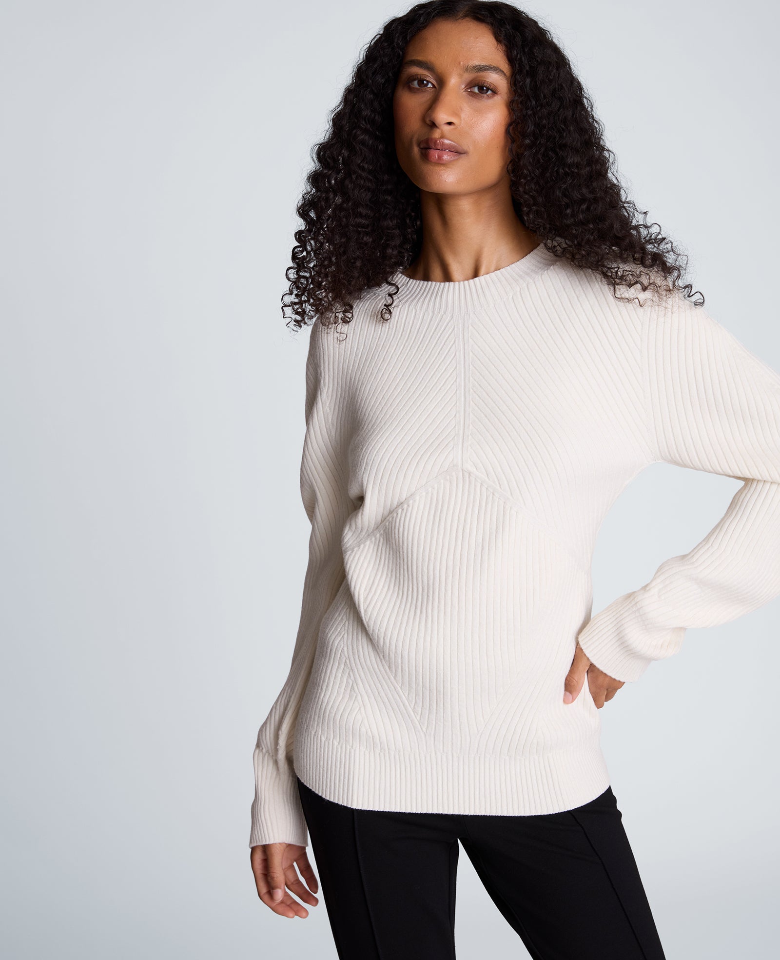 Kenneth Cole Reaction Clothing Mock Neck Seamless Traveling Ribbed Sweater maglione Oyster in poliestere