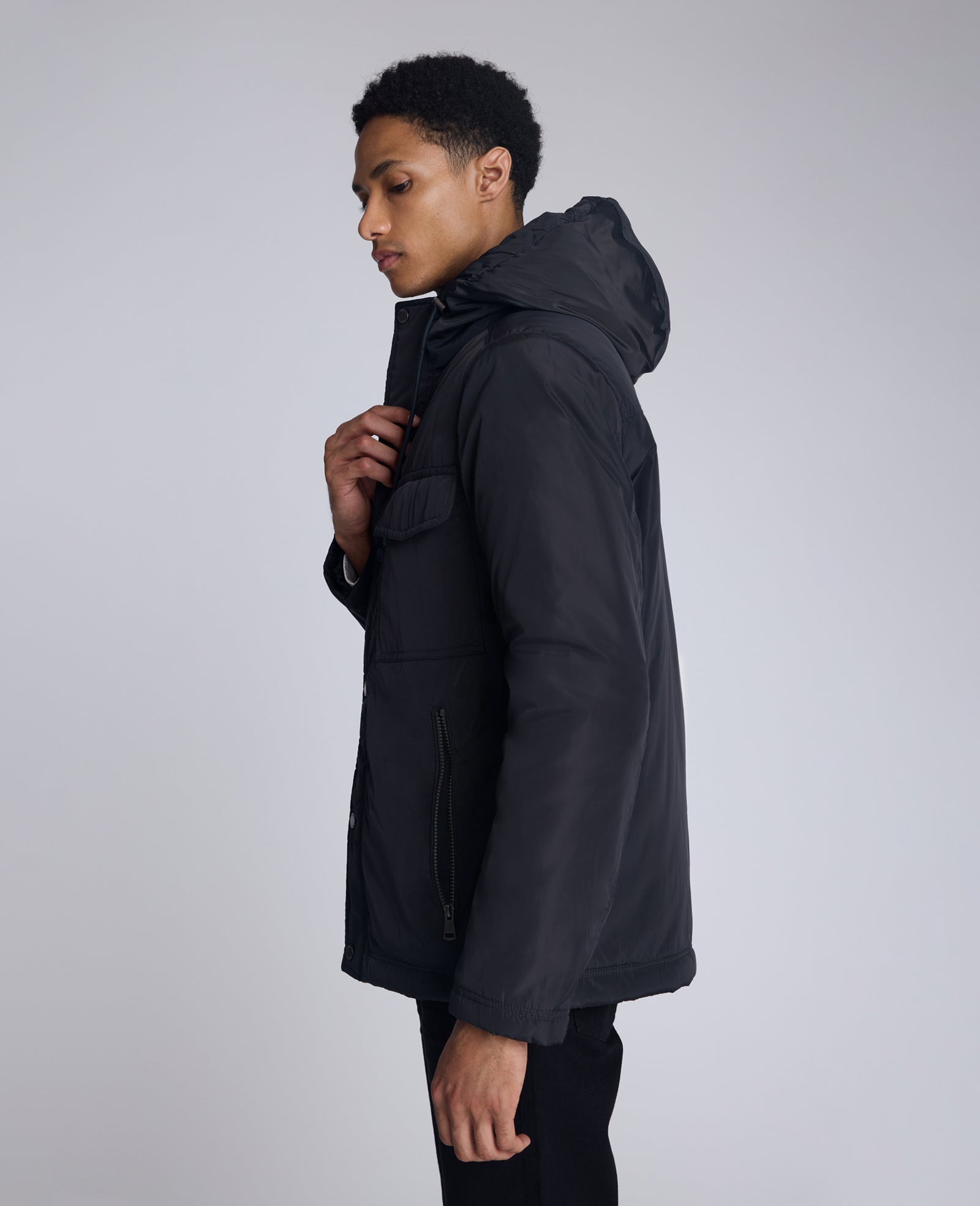 Kenneth Cole Reaction Clothing Utlilty Rain Hooded Jacket giacca nera S impermeabile