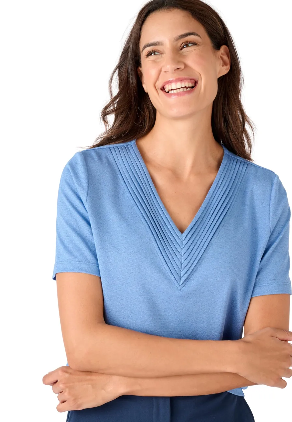 Damart Prêt-à-porter Maglietta a maglia lucida da donna manica corta scollo a V con filo metallizzato
