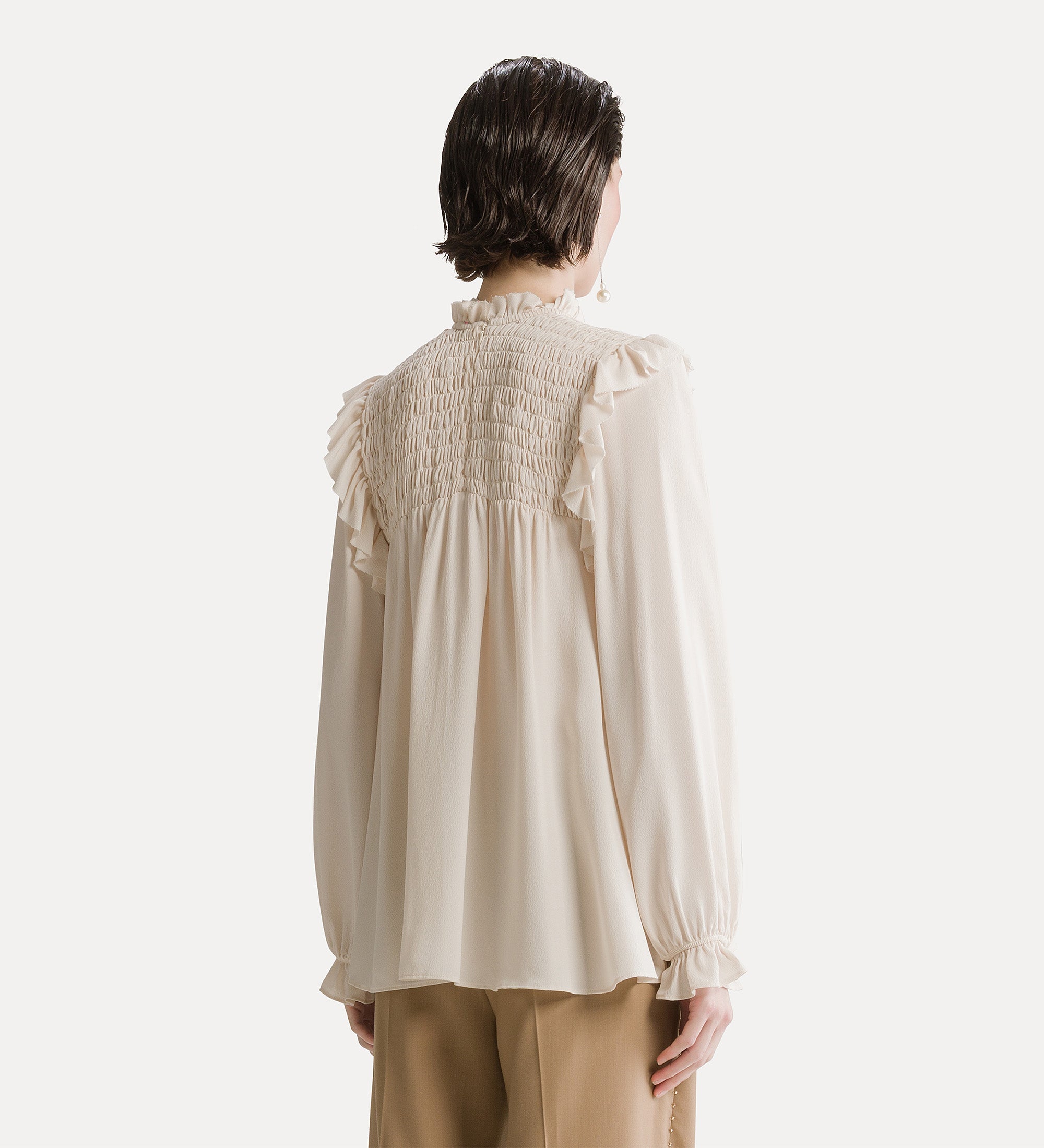 Forte camicie Silk Marocaine Shirt Avorio camicia in seta con volant