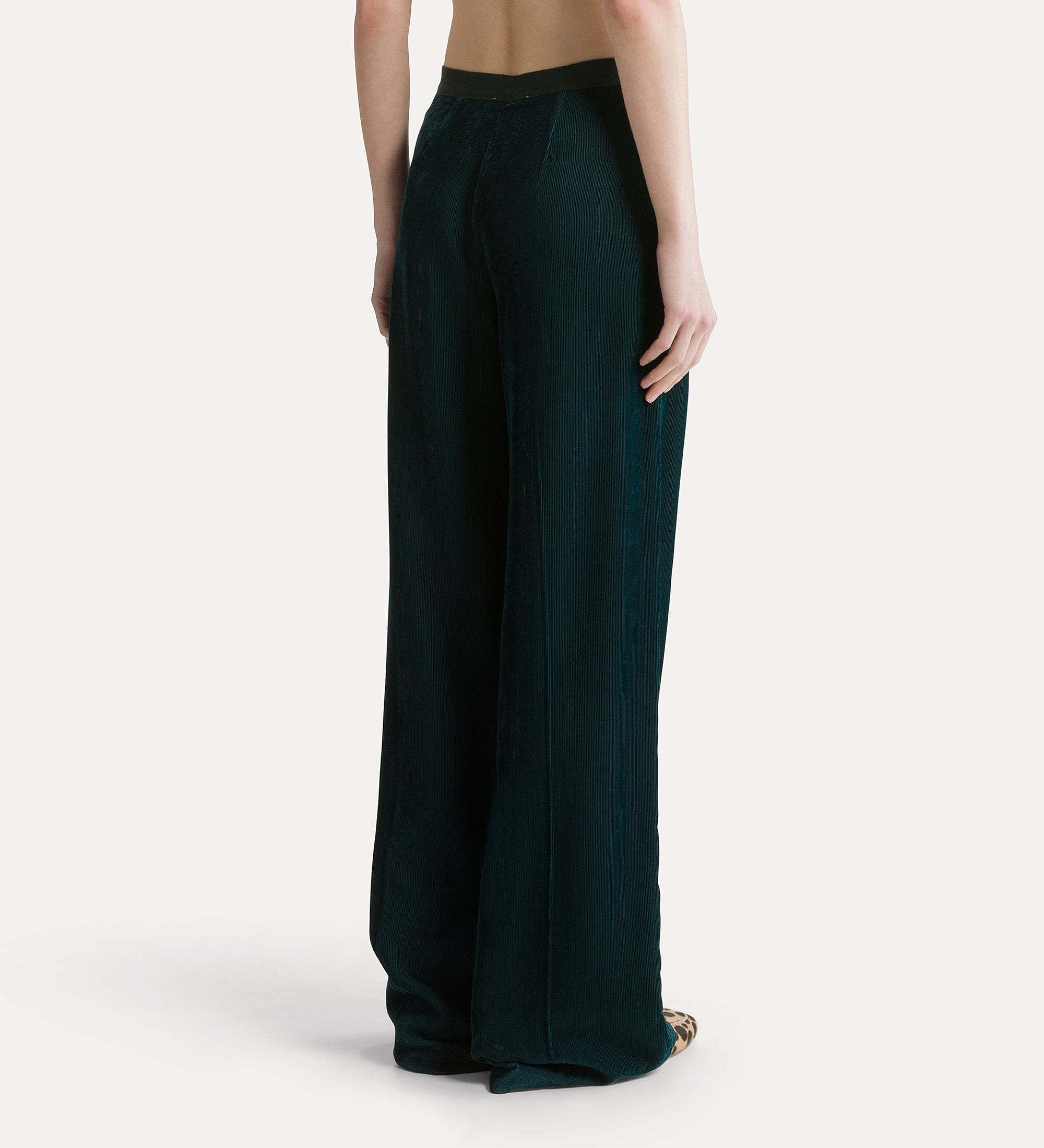 Forte pantaloni pantaloni in velluto a coste vita alta jade