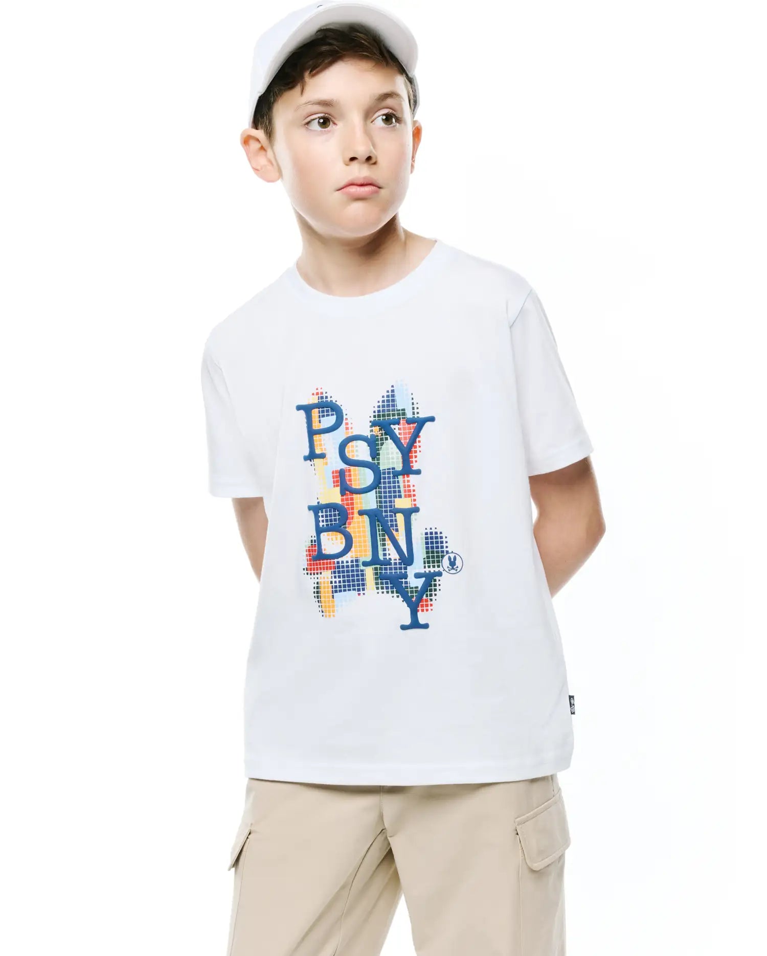 Psycho Bunny Kids Tees Kids Wes Graphic Tee maglietta bianca in cotone Pima