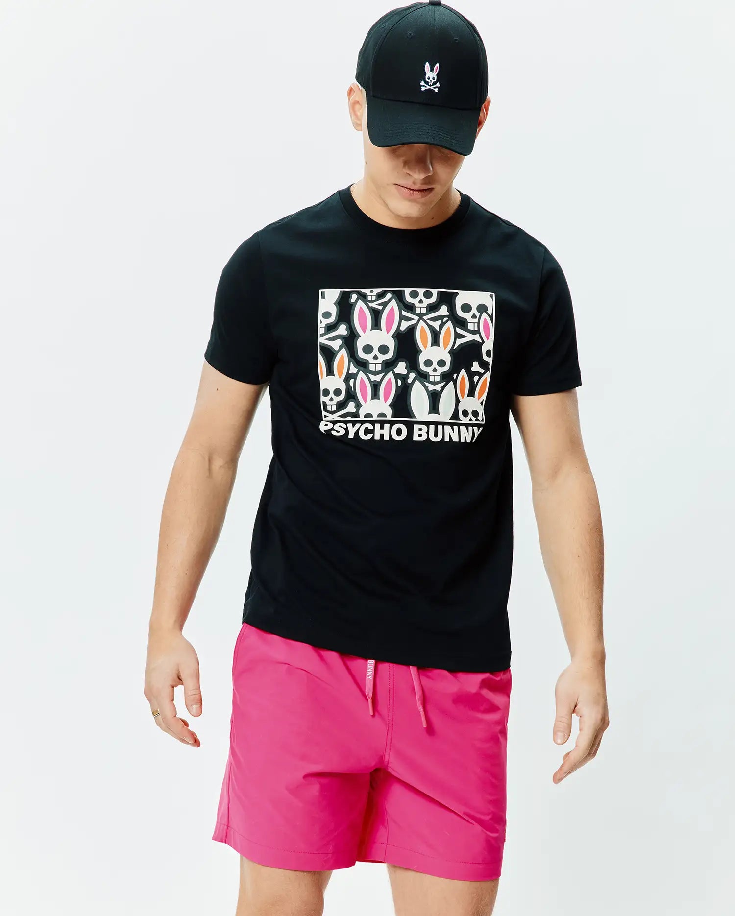 Psycho Bunny Men's Tees Byron Graphic Tee maglietta nera cotone Pima