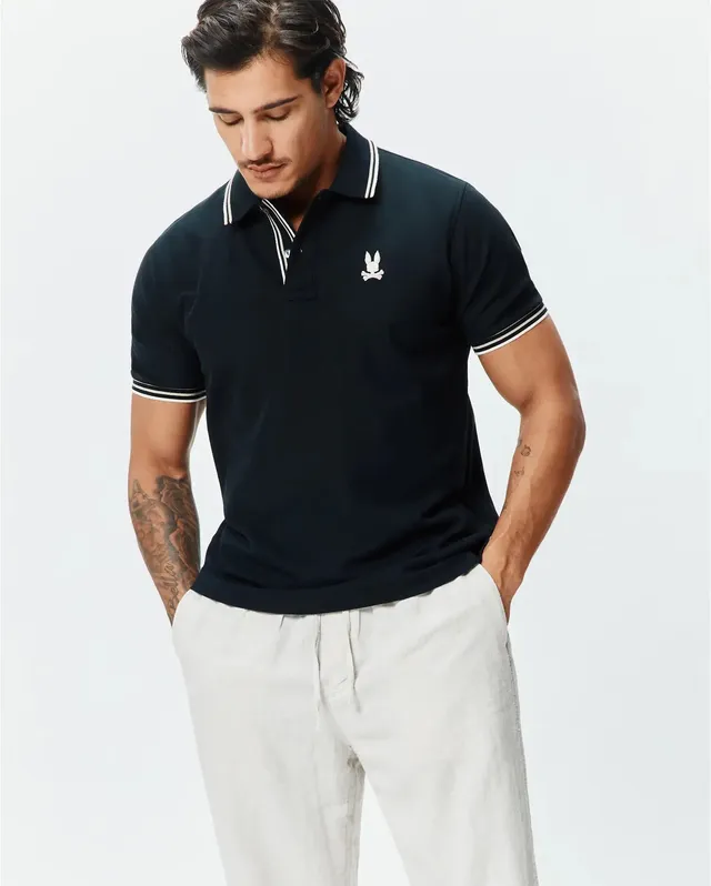 Psycho Bunny Men's Polos Brad Pique Polo polo nero in cotone Pima